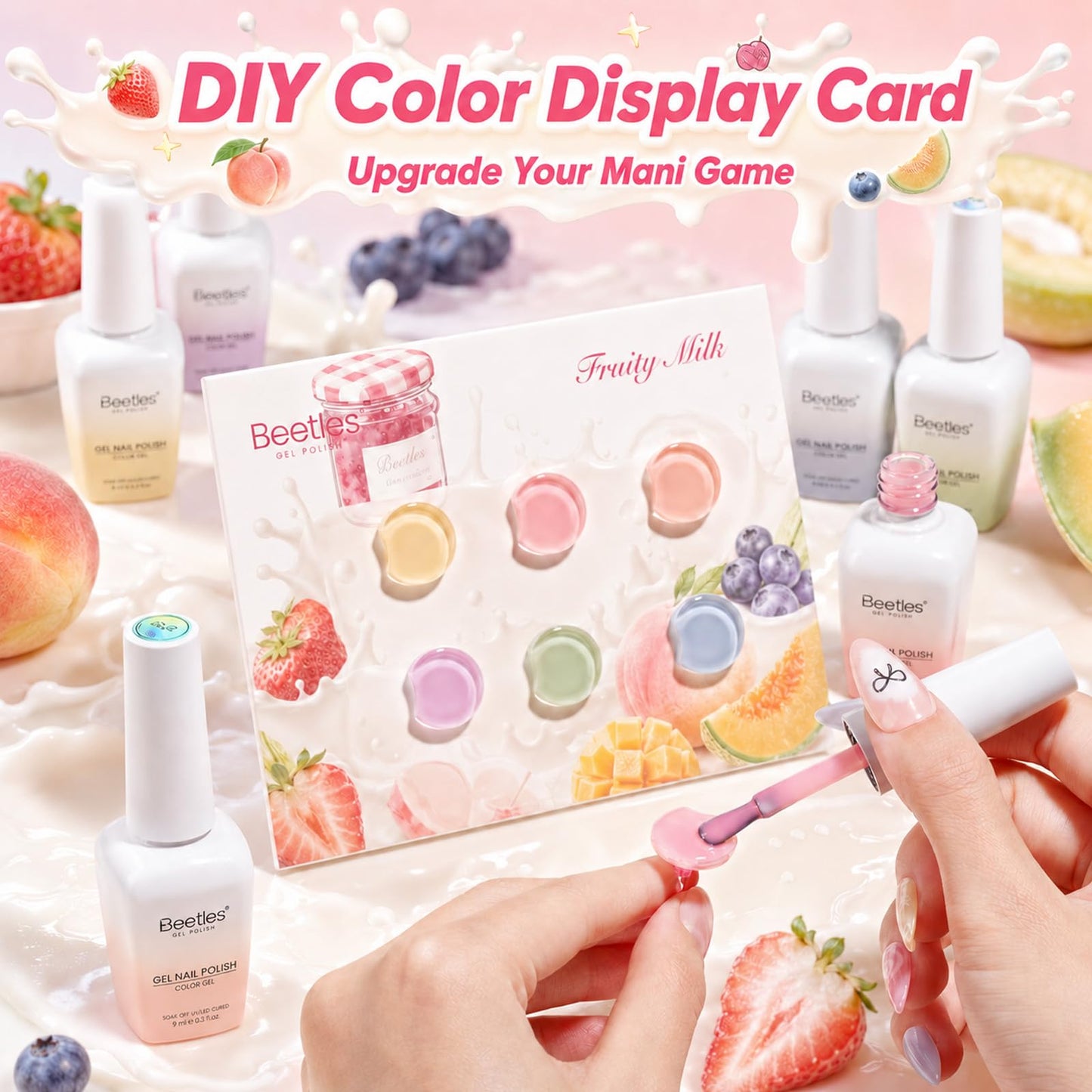 Beetles Fruity Milk Jelly Gel Nail Polish Set - 6 Colors Spring Pastel Gel Polish Kit Pink Purple Blue Peach Nude Green Yellow Sheer Translucent Effect Soak Off UV Nail Art Manicure Gift for Women