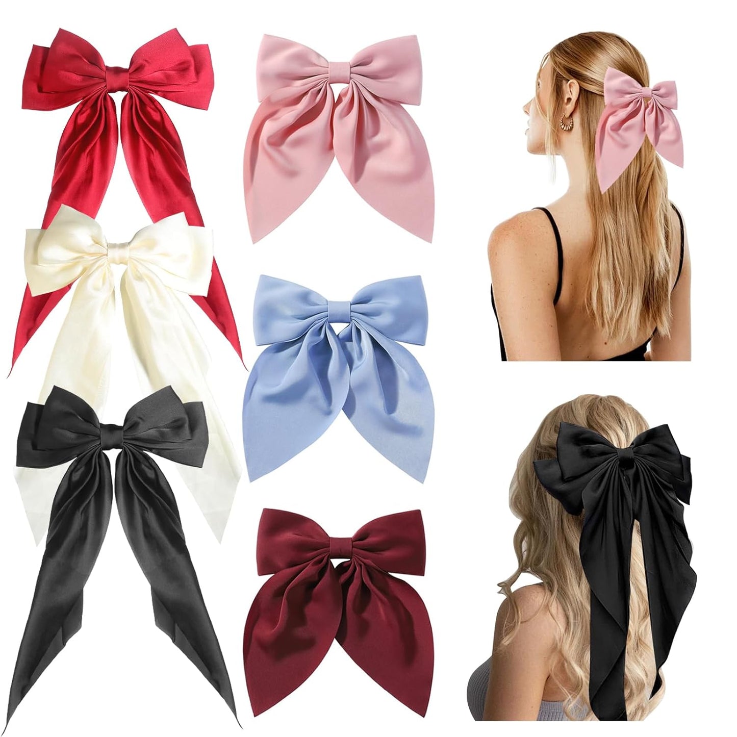 Stunning Satin Hair Bows for Women | 6-Piece Set of Cute Bow Clips - Perfect Hair Accessories for Gifts