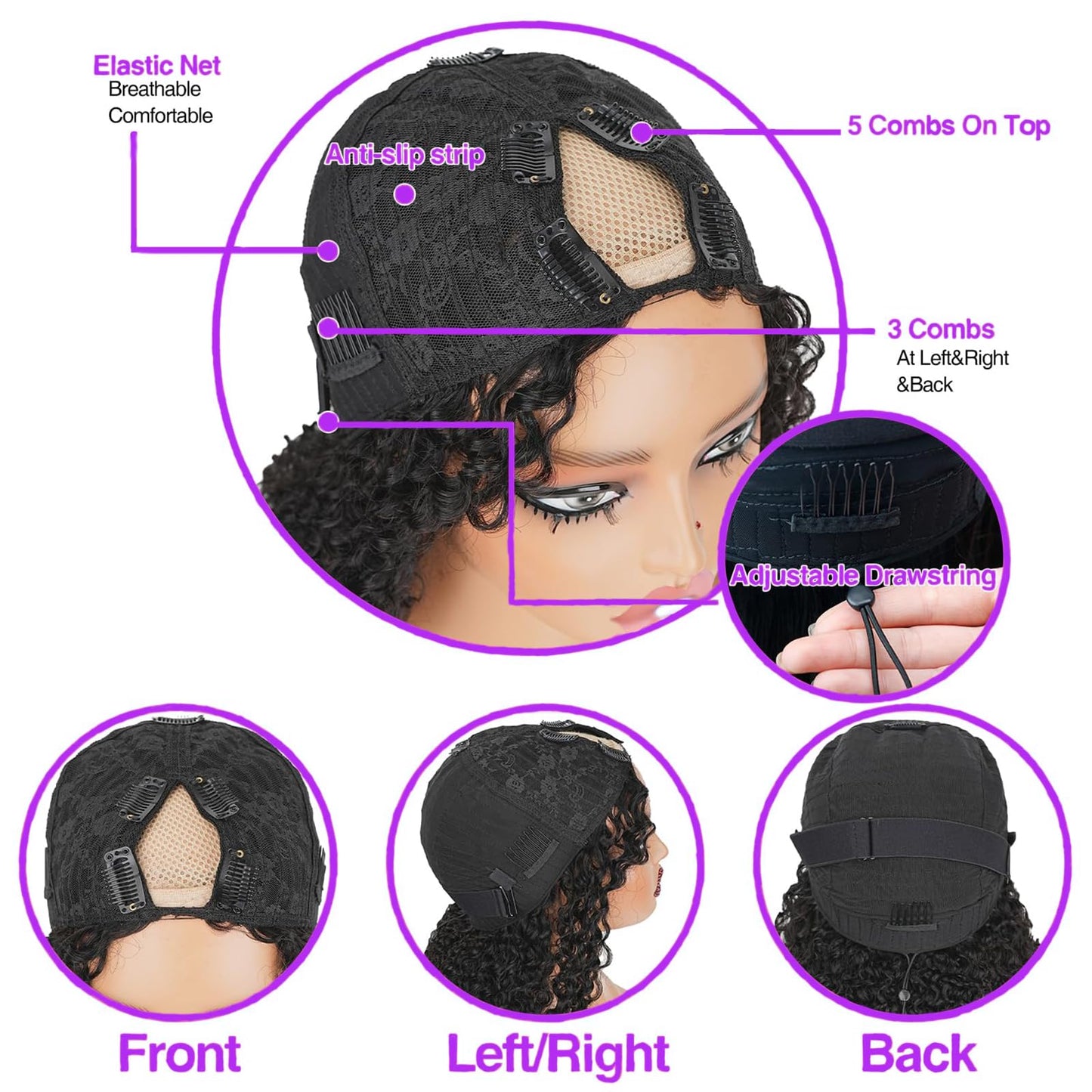 Yavida Burmese Curly V Part Wig Human Hair 20 Inch Upgrade U Part Wig With Drawstring and Spiral End 180% Density Glueless Clip In Half Wigs Curly Human Hair Wig for Black Women Natural Color