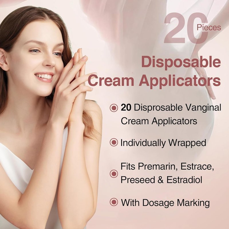 Dizzily 20 Pack Disposable Vaginal Cream Applicators - Fit OTC Gels, Lubes, Premarin, Estrace, Preseed or Creams Products - Comfortable Design, Individually Wrapped, Dosage Markings