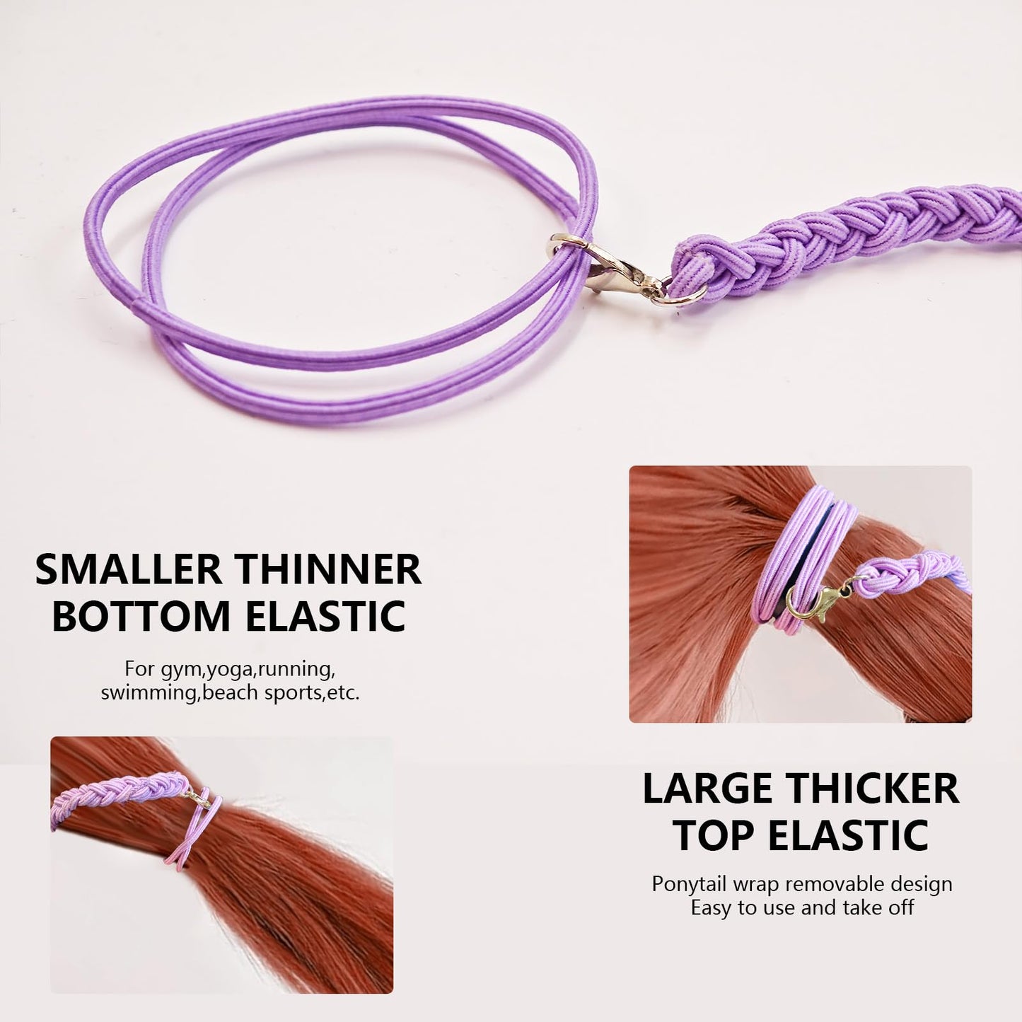 3 Pcs 16" Spiral Braided Hair Ties for Sports,No Damage, Non-Slip Elastic Ponytail Holders for Women Girls,Hair Bands for Gym, Yoga,Beach Activities(Green,Purple,White and Gray) (07csst, 41)
