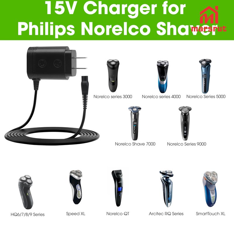 Charger Cord Fits for Philips Norelco HQ8505, Razor Shaver Charger for Series 3000 5000 9000 2000 2300 7000 Mg7750 Mg7790 8500x Trimmer Select Models, Wall Charge Power Transformer Replacement, 15V