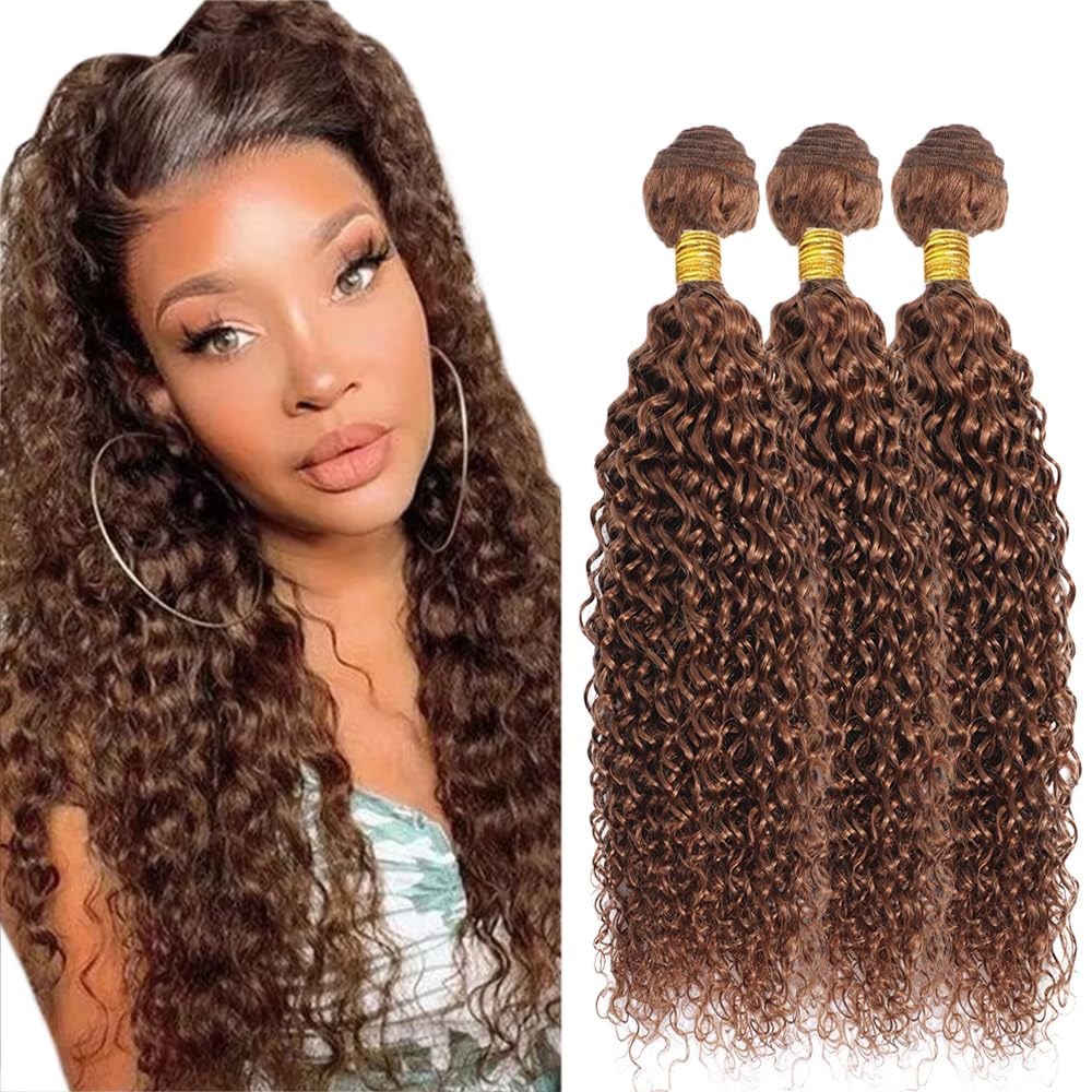 28 30 32 Inch #30 Brown Bundles Water Wave Bundles Human Hair Light Brown Water Wave Bundle Unprocessed Brazilian Virgin Weave Hair 3 Bundle 50 Gram Per Bundle for Black Women
