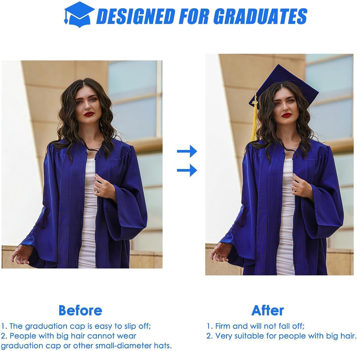 Graduation Cap Headband Insert - Firm Anti-Fall Hairband for Grad Hats | Accessory for Students & Women