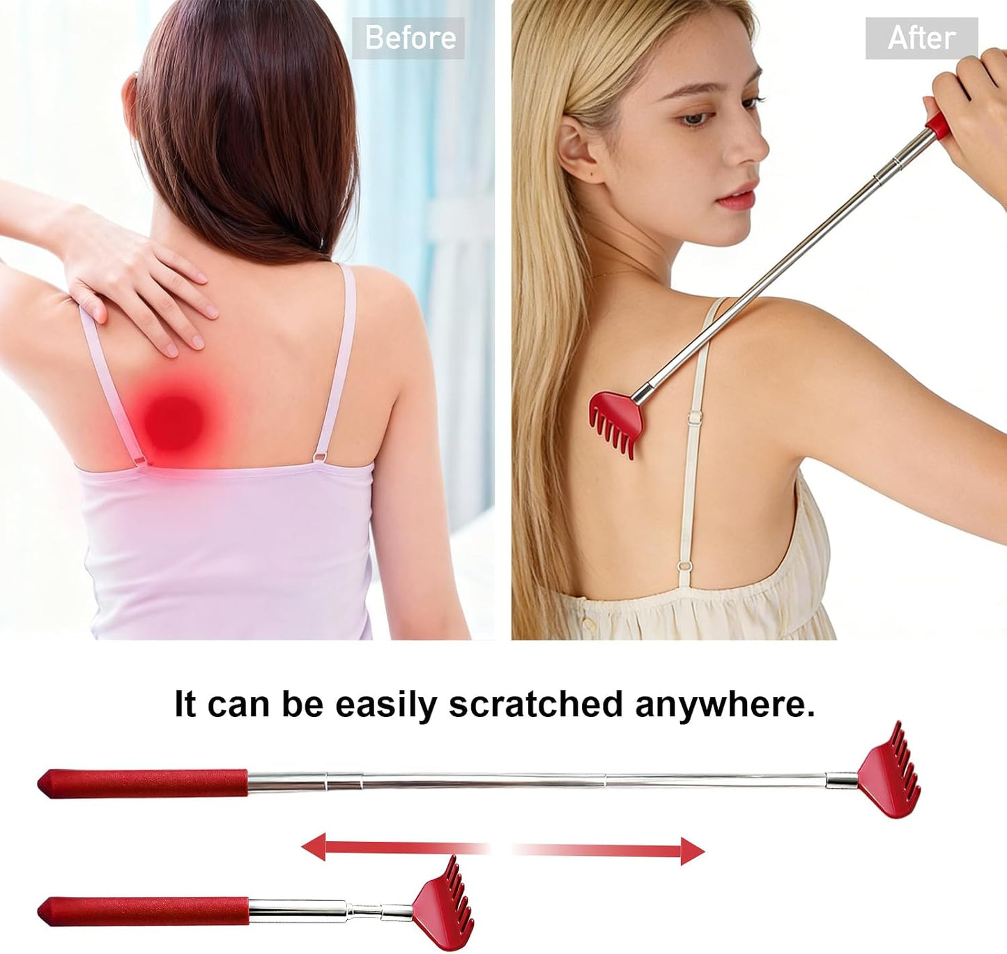 Back Scratchers Set - 6 Pack Extendable Rubber Handle & Stainless Steel Heads | Perfect Gift for Thanksgiving & Christmas