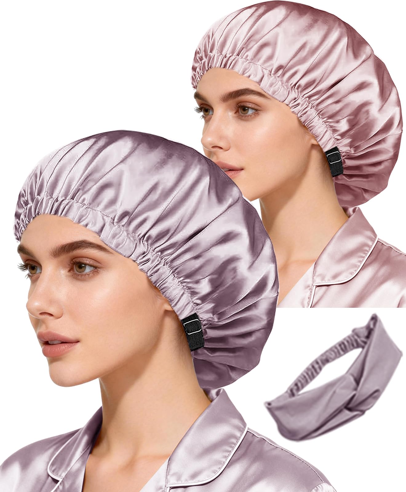 Hair Bonnets 3Pcs Satin Bonnet for Sleeping Silky Bonnets Womens Silk Bonnet Night Caps Curly Hair Sleep Cap for Women