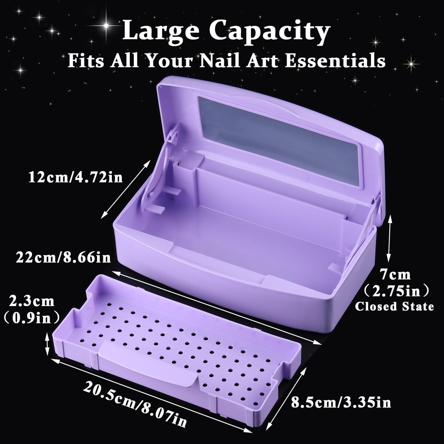 Nail Tool Sterilizer Box Plastic Disinfectant Container for Nail Art Accessories Tools, Sterilizer Soaking Box with Strainer Pedicure Manicure Cleaning Equipment, Purple