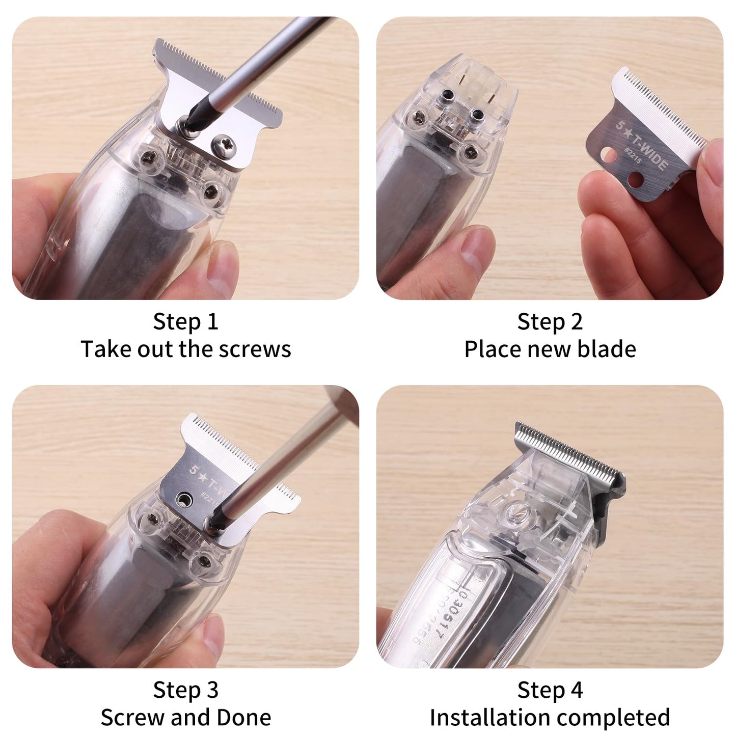2215 Replacement T Wide Blades for Wahl 5 Star Detailer Li Trimmer 8081 and 8171 - Adjustable Stainless-Steel Zero-Gap Trimmer Blade, Silver