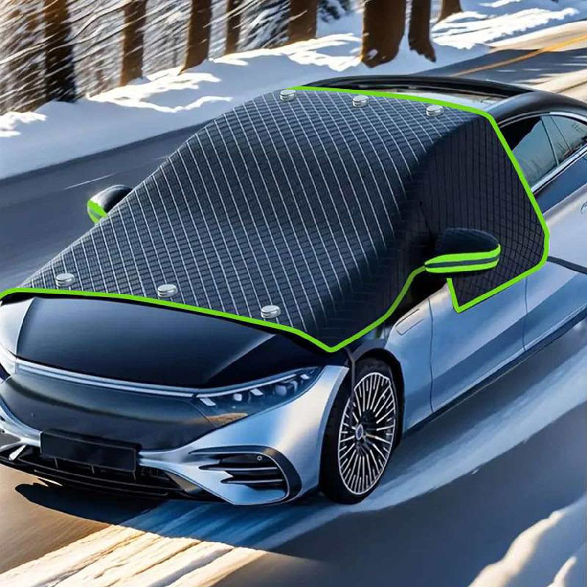 Universal Car Windshield Snow Cover Heavy Duty 300D Oxford Fabric with UV Protection and Ice Sheet Winter Sun Shade for SUV Truck Van