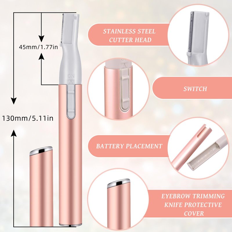 Chumia 2 Pcs Electric Eyebrow Trimmer Women Precision Face Razors Mini Shaver with Comb Christmas Women Gift Battery Operated Personal Epilator for Face Neck Fuzz Lips Leg(Gold, Light Pink)