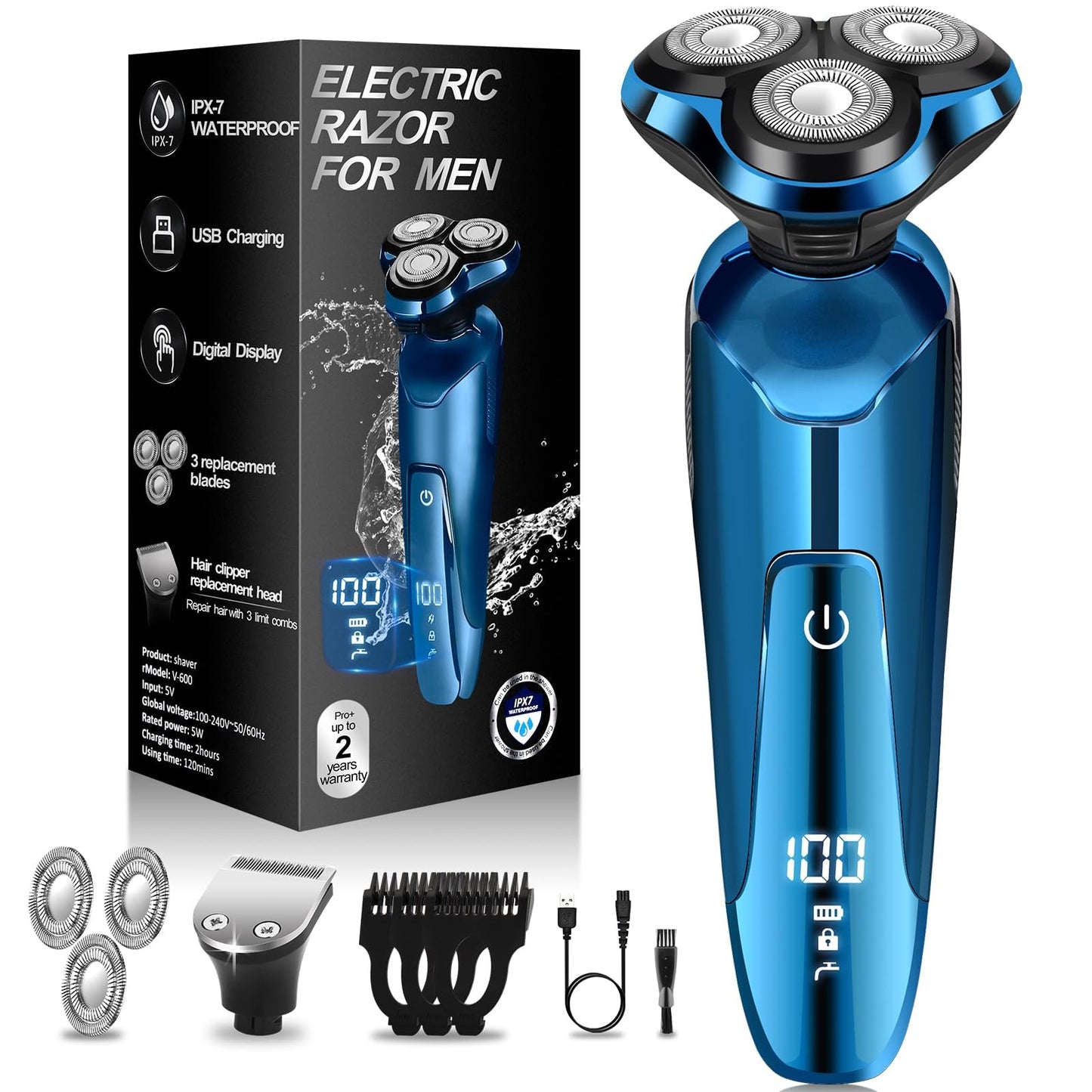 Electric Razor for Men, Mens Shaver for Wet Dry Beard/Sideburns/, Cordless Electric Shavers for Men Floating Head Replaceable Blades