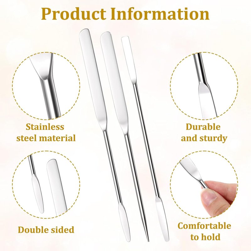 Makeup Spatula Set - 3 Stainless Steel Spatulas for Even Foundation Application | Double-Edged Mixing Tool