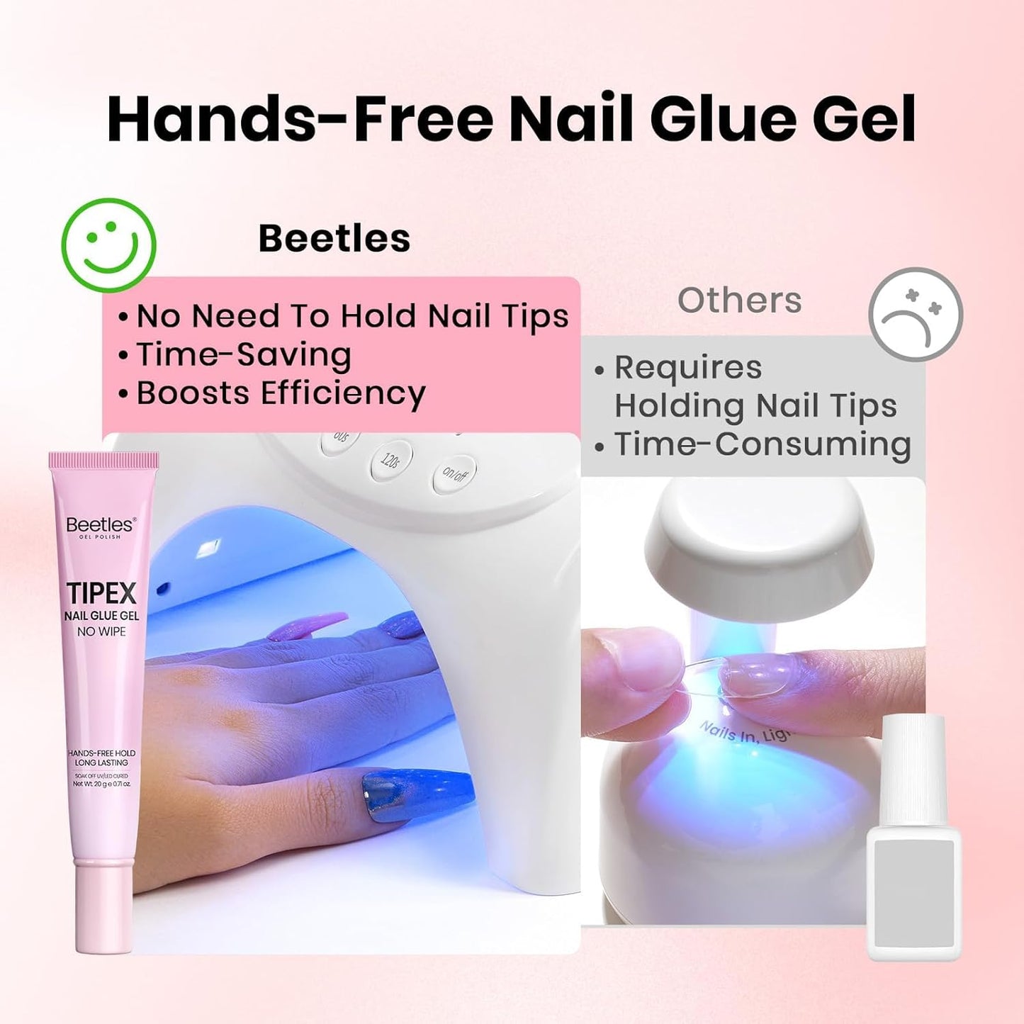 Beetles Nail Glue & Remover Kit | 20g No Wipe Hands-Free Gel for Press-On Nails - Includes 30ml Remover & Tools