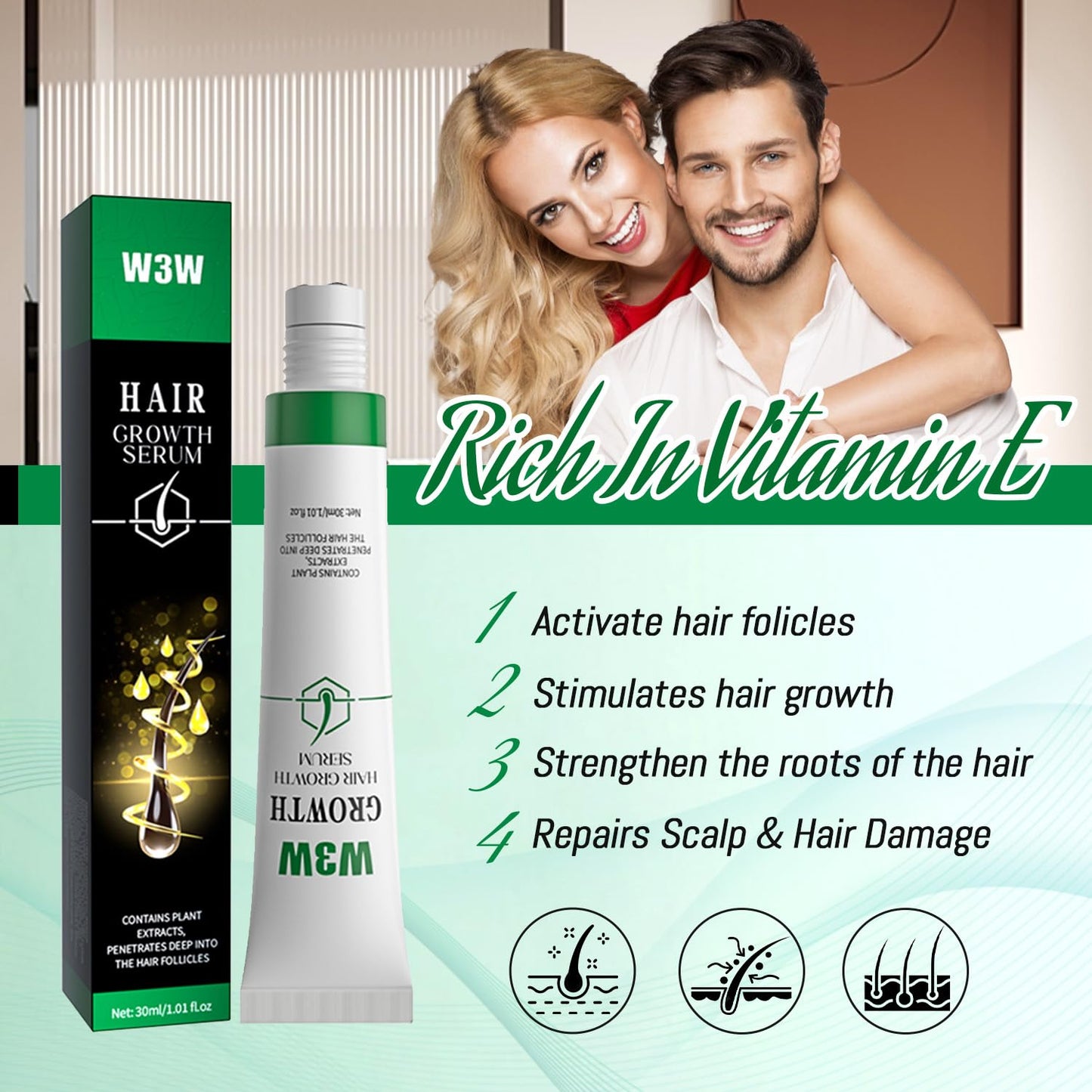Revitalize Hair with Orrenaturals Hair Growth Serum - 3% Rosemary Roll-On, 30ml for Thinning Hair