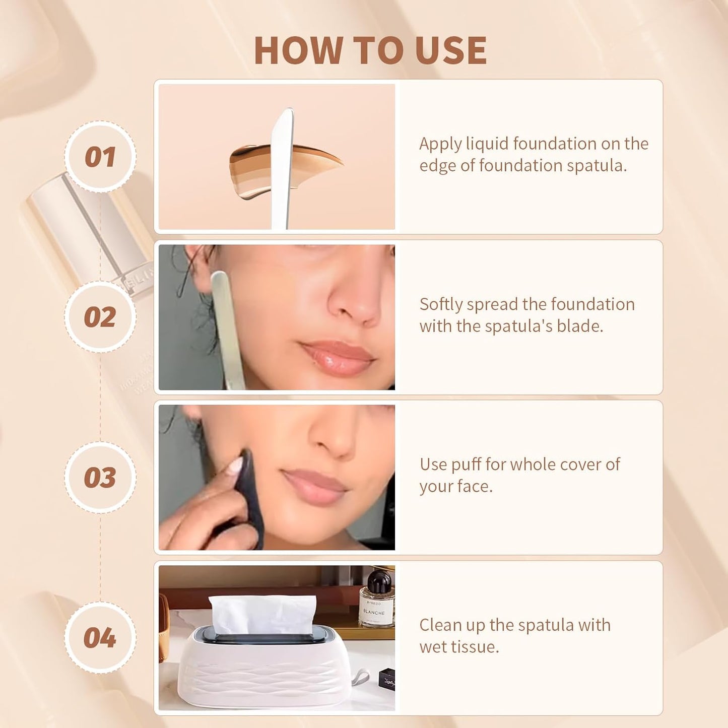 Flat Foundation Brush Set with Dual-Edged Spatula - Korean Makeup Blending Tool for Liquid & Cream