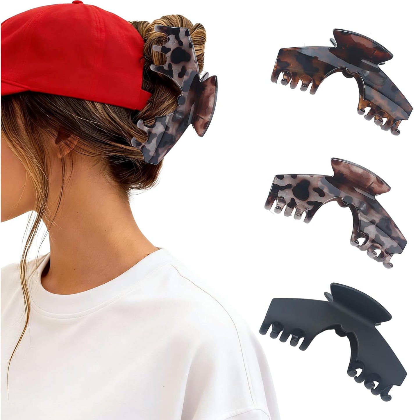 Large Hair Clips for Hats - 3PCS Non-Slip Baseball Hair Claw Clips | Strong Hold for Long Thick Hair