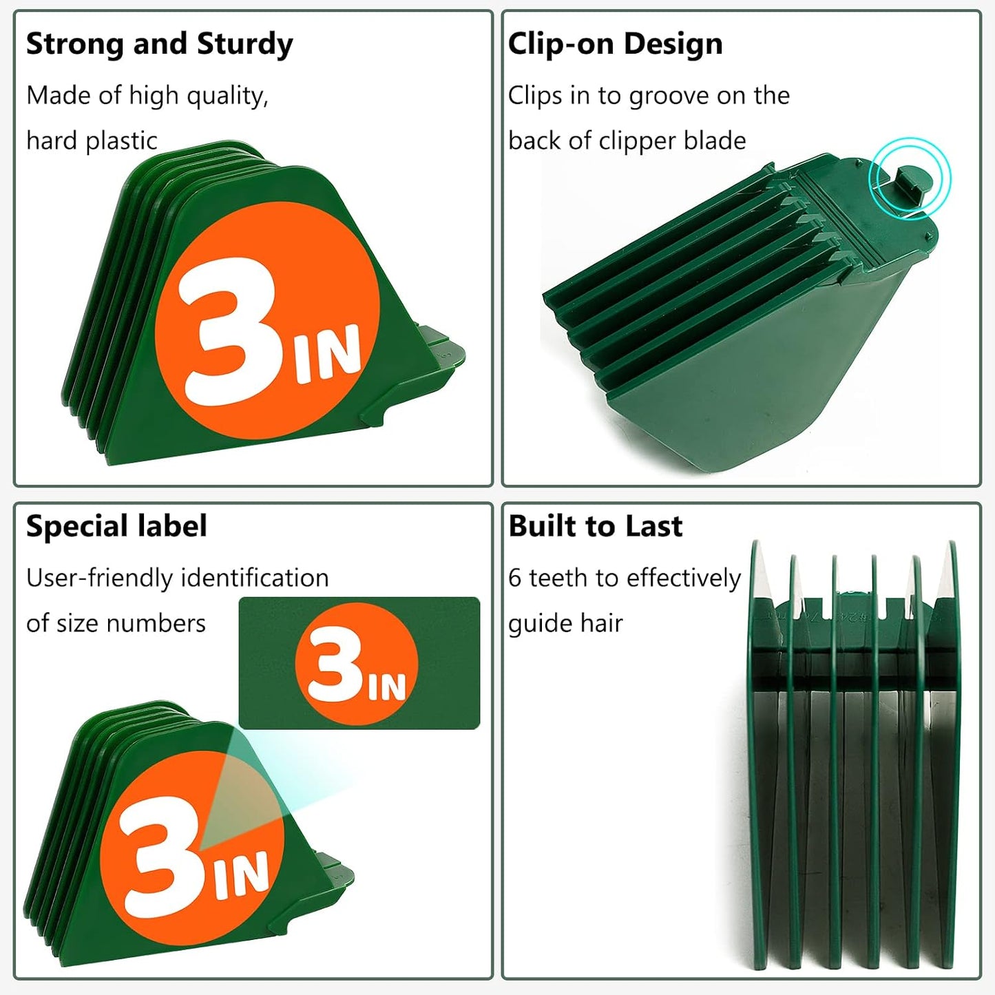 Hair Clipper Guards - Extra Long 3 Inch Guide Comb Set | 8-Piece Compatible with Wahl Clippers