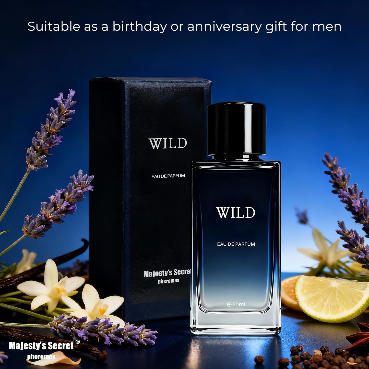 MAJESTY'S SECRET PHEROMAX Wild Eau de Parfum Cologne for Men, 50ml Oriental Fougere Cologne with Bergamot, Lavender & Spices – Long-Lasting Masculine & Unisex Fragrance, Ideal for Daily Wear & Gifts
