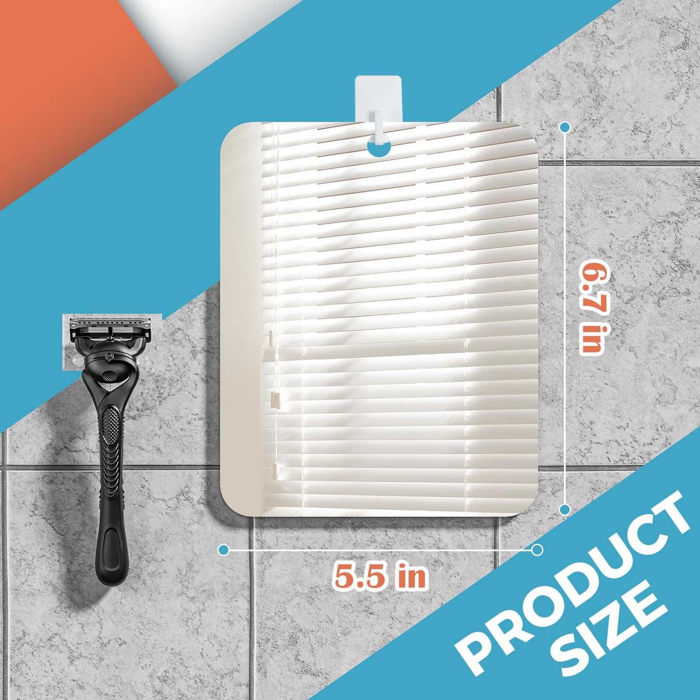 Shower Mirror Fogless for Shaving, Fogless Mirror for Shower with 1 Adhesive Hooks, Bathroom Shatterproof Shaving Mirror - for Men and Women (Silver)