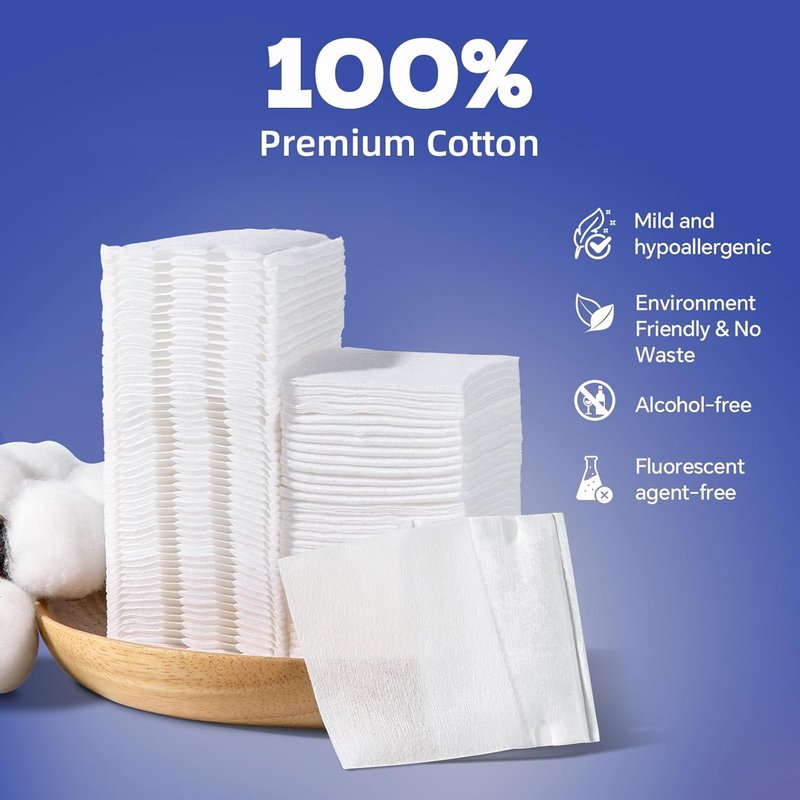 Square Cotton Pads - Lint-Free Makeup Remover for Face & Eyes | 475 Count, Double-Sided, Hypoallergenic