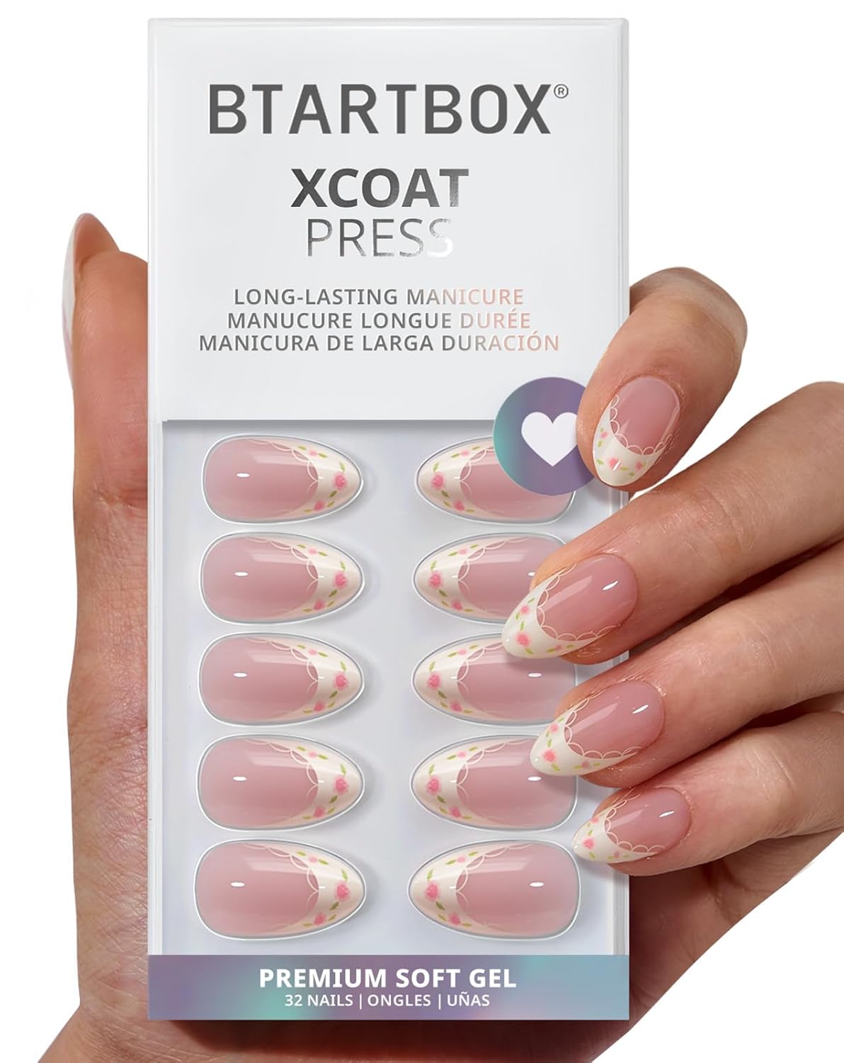 Press On Nails Almond - 3D Polka Dot Glitter Medium Nails | 32-Piece All-in-One Kit with Glue & Adhesive Tabs