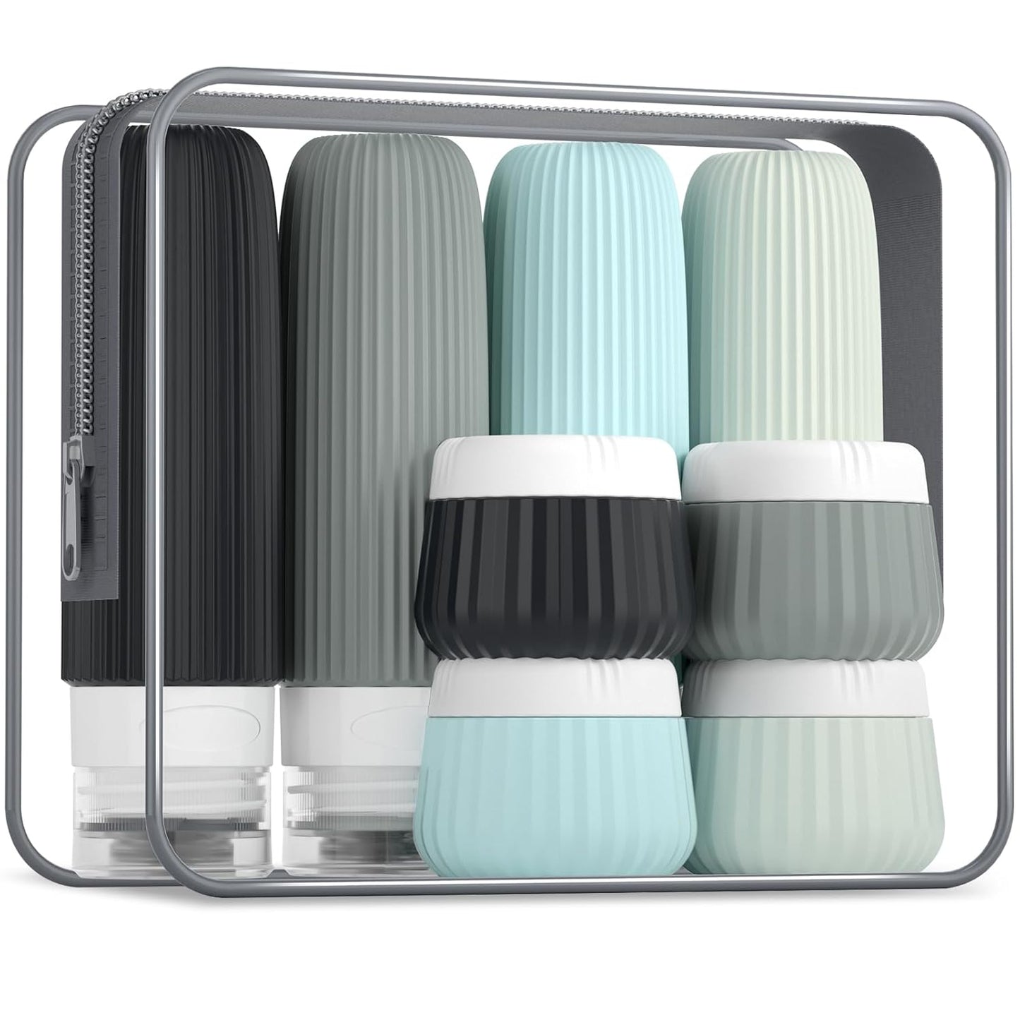 Travel Bottles - 8 Pack TSA Approved 3 oz Leak Proof Silicone Containers | Clear Toiletry Jars