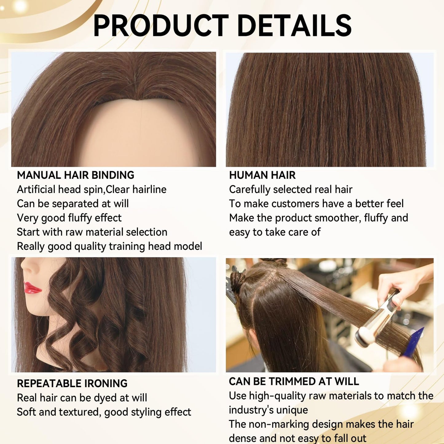 Real Hair Mannequin Head for Cosmetology - 100% Human Hair Styling & Braiding | #27 Light Brown