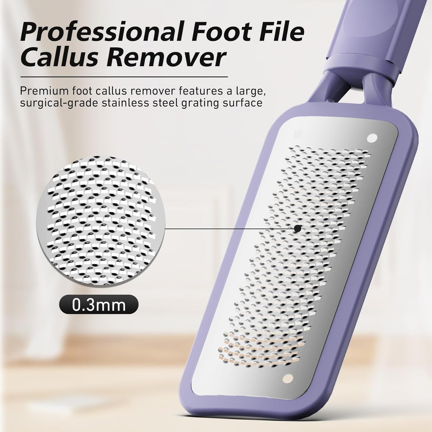 Professional Foot File & Callus Remover - Stainless Steel Rasp for Hard Skin & Cracked Heels | Purple