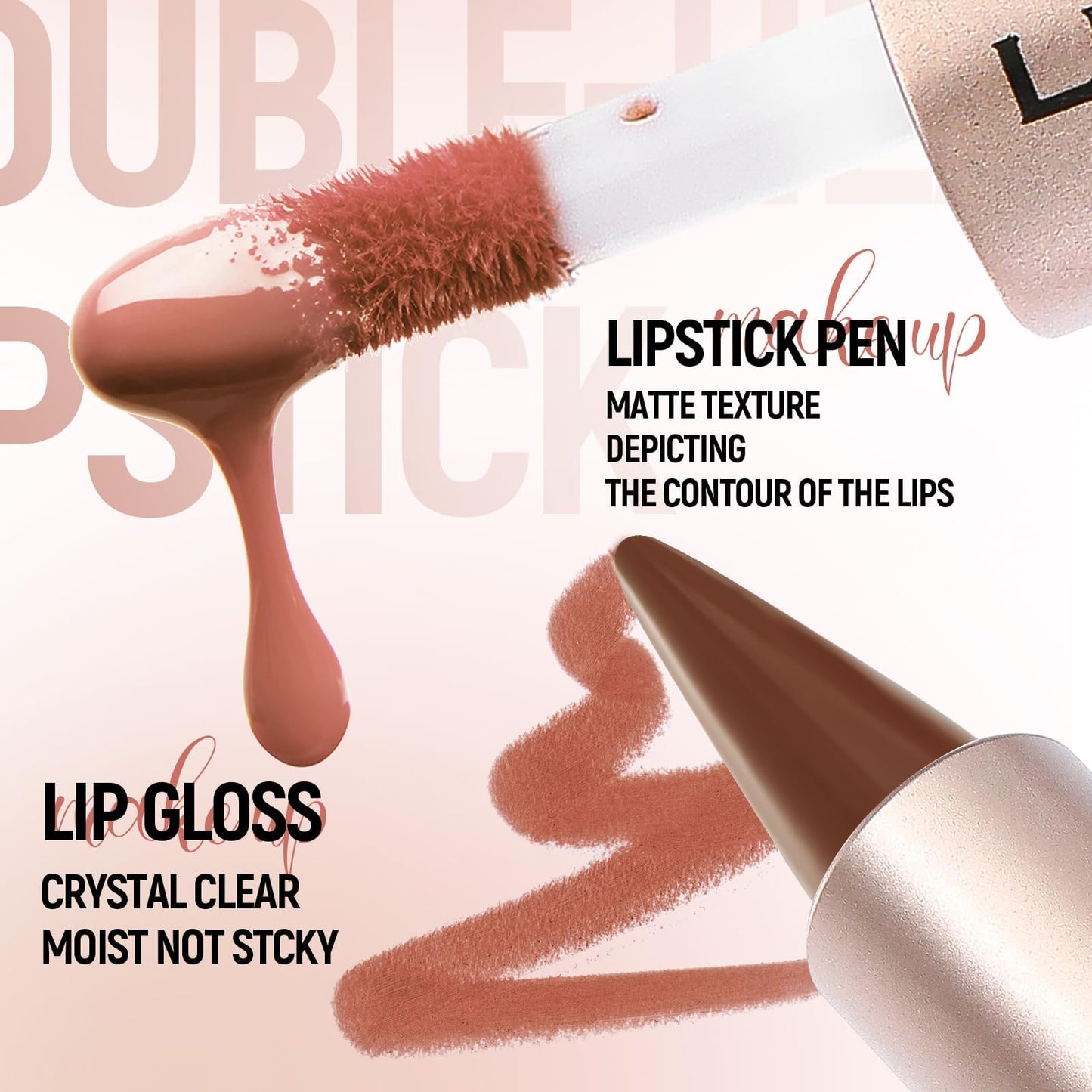 BAISEN DIARY 2-in-1 Double-Ended Matte Lip Liner & Lip Gloss Duo, Caramel Brown Nude Ombre Lip Combo Pencil, Lip Liner and Lipstick Gloss Set for Defined & Fuller Looking Lips, #06 Caramel Brown Nude