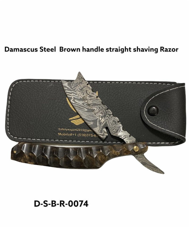 Hand Made Damascus Steel Straight Razor shaving razor folding knife Ready Classic Barber Blade Edge, Men Straight Razor, Be Close Shave, Best Great Gift (Brown)