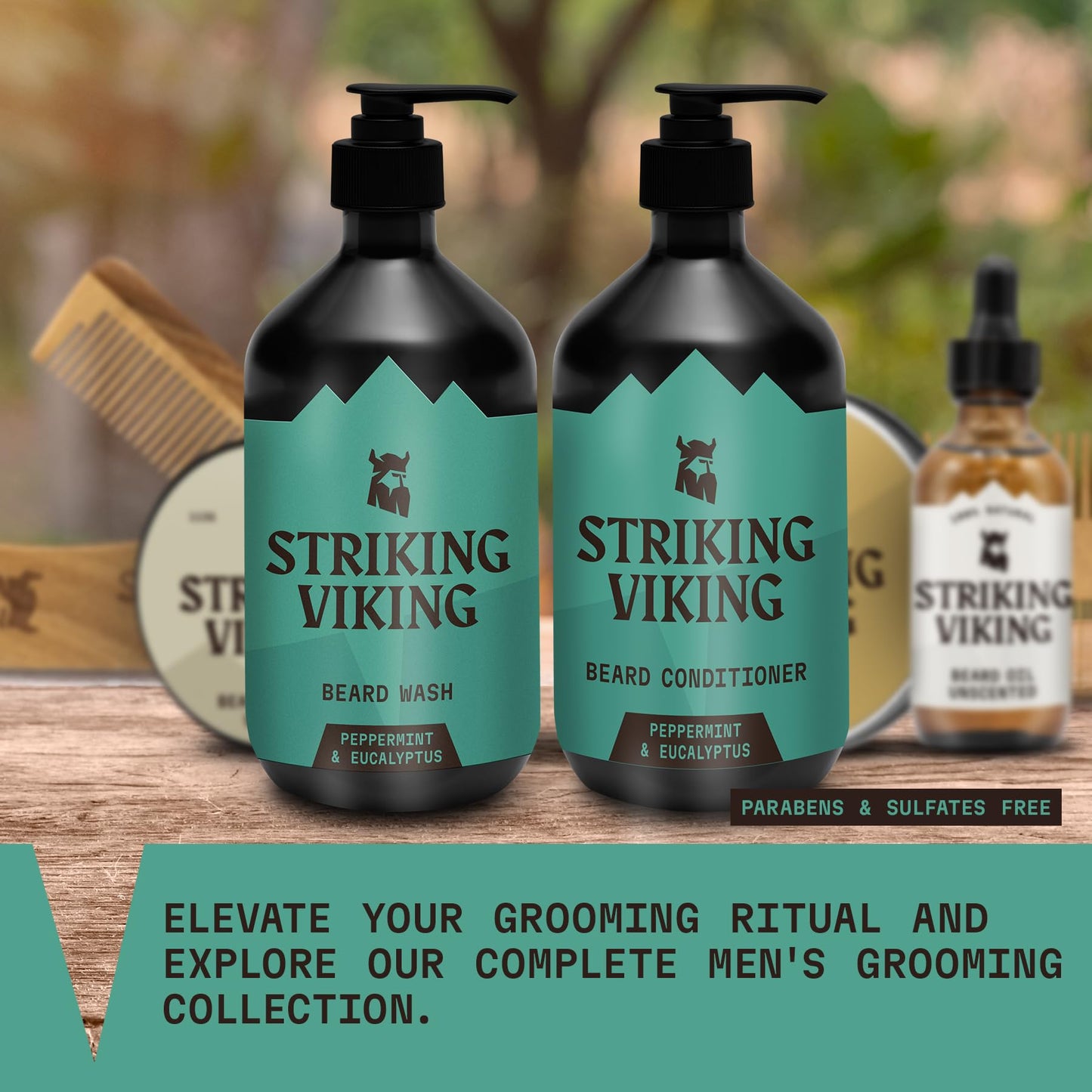 Striking Viking Beard Wash & Conditioner - 20 fl oz, Peppermint & Eucalyptus - Deep Clean & Itch Relief Beard Shampoo and Conditioner for Men - Hydrating Jojoba Facial Oil Treatment