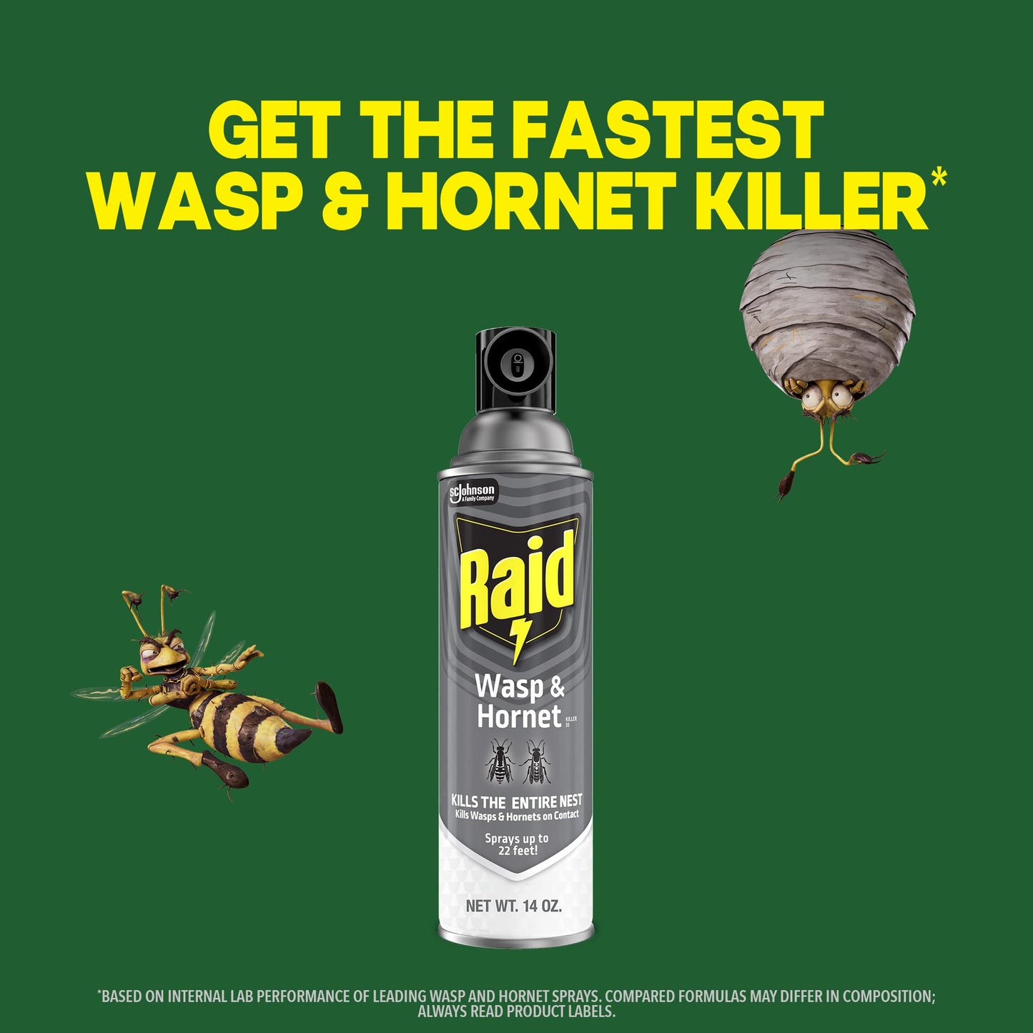 Raid Wasp & Hornet Killer Spray, Kills the Entire Nest, For Paper Wasps, Yellow Jackets, Mud Daubers and more, 14 oz (Pack of 2)