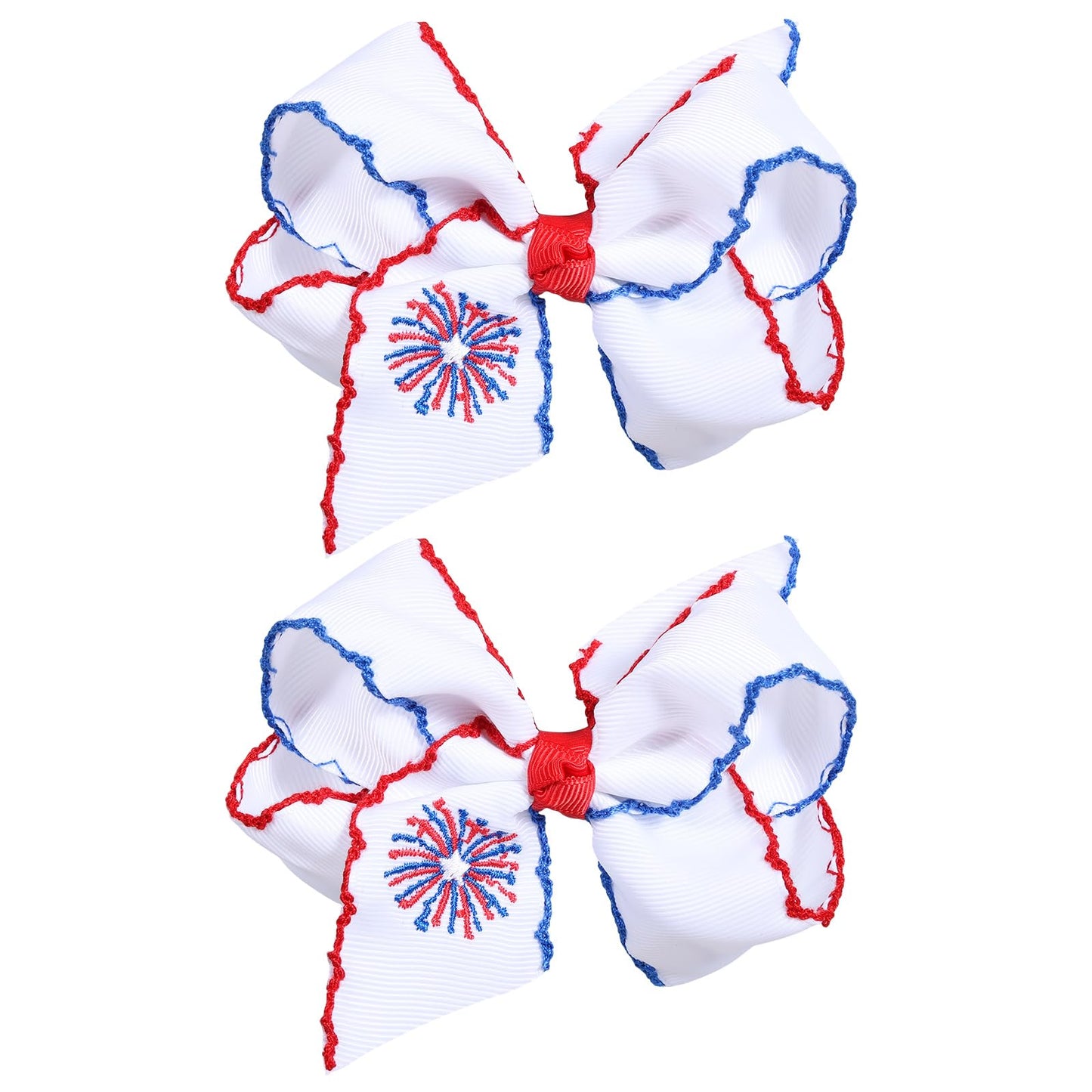 4th July Patriotic Hair Bow Clips 2Pcs 4" Firework Embroidered Ribbon Alligator Clip for Teens Girl Women Independence Memorial Day Party Dress Decor Accessory Gift