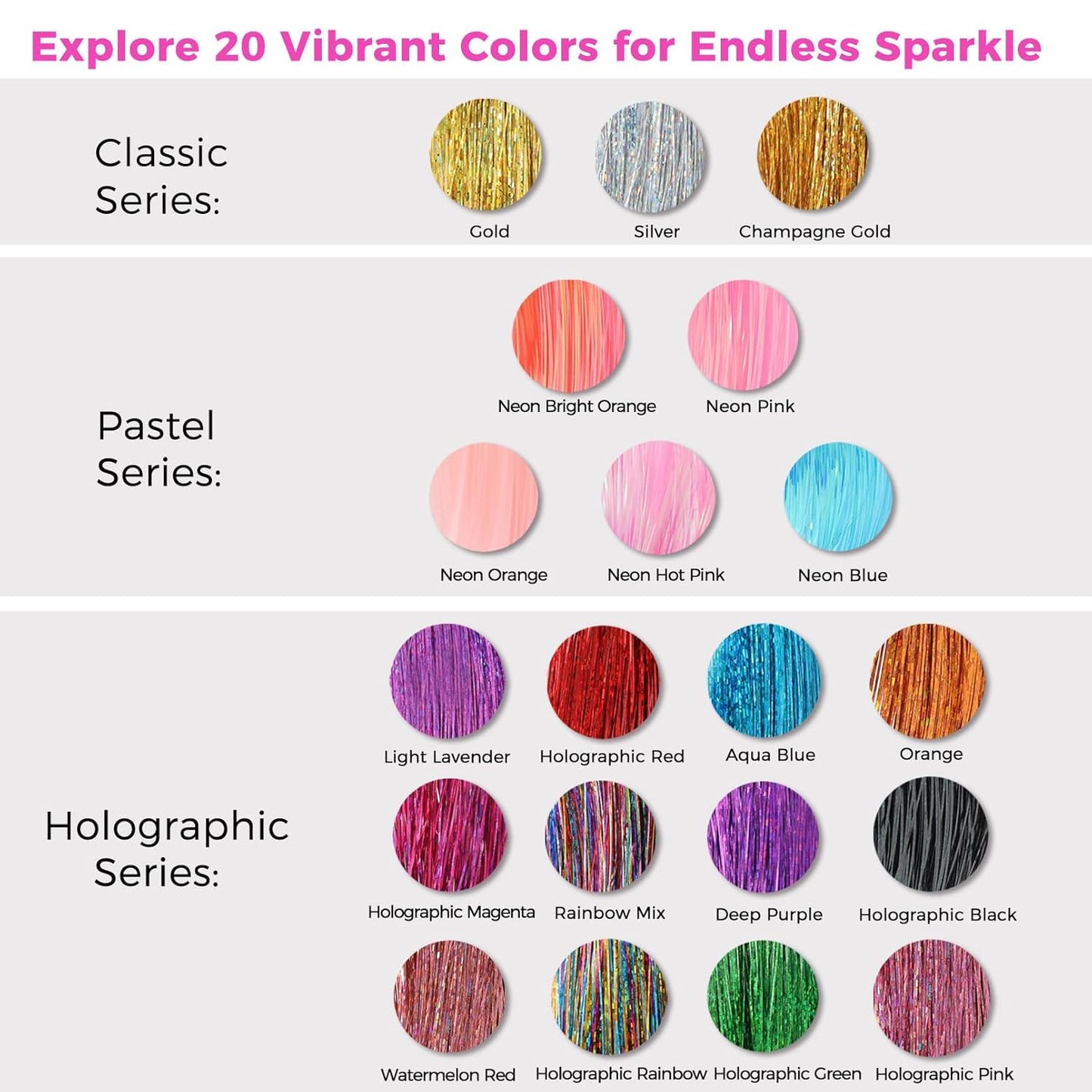 Hair Tinsel Kit - 8700+ Strands of 20 Color Fairy Hair Extensions | 48-Inch Heat Resistant Holographic Glitter for Parties & Festivals