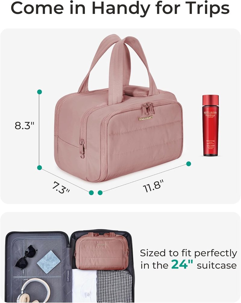 Travel Toiletry Bag - Lightweight Wide-Open Makeup Organizer for Women | Dark Pink