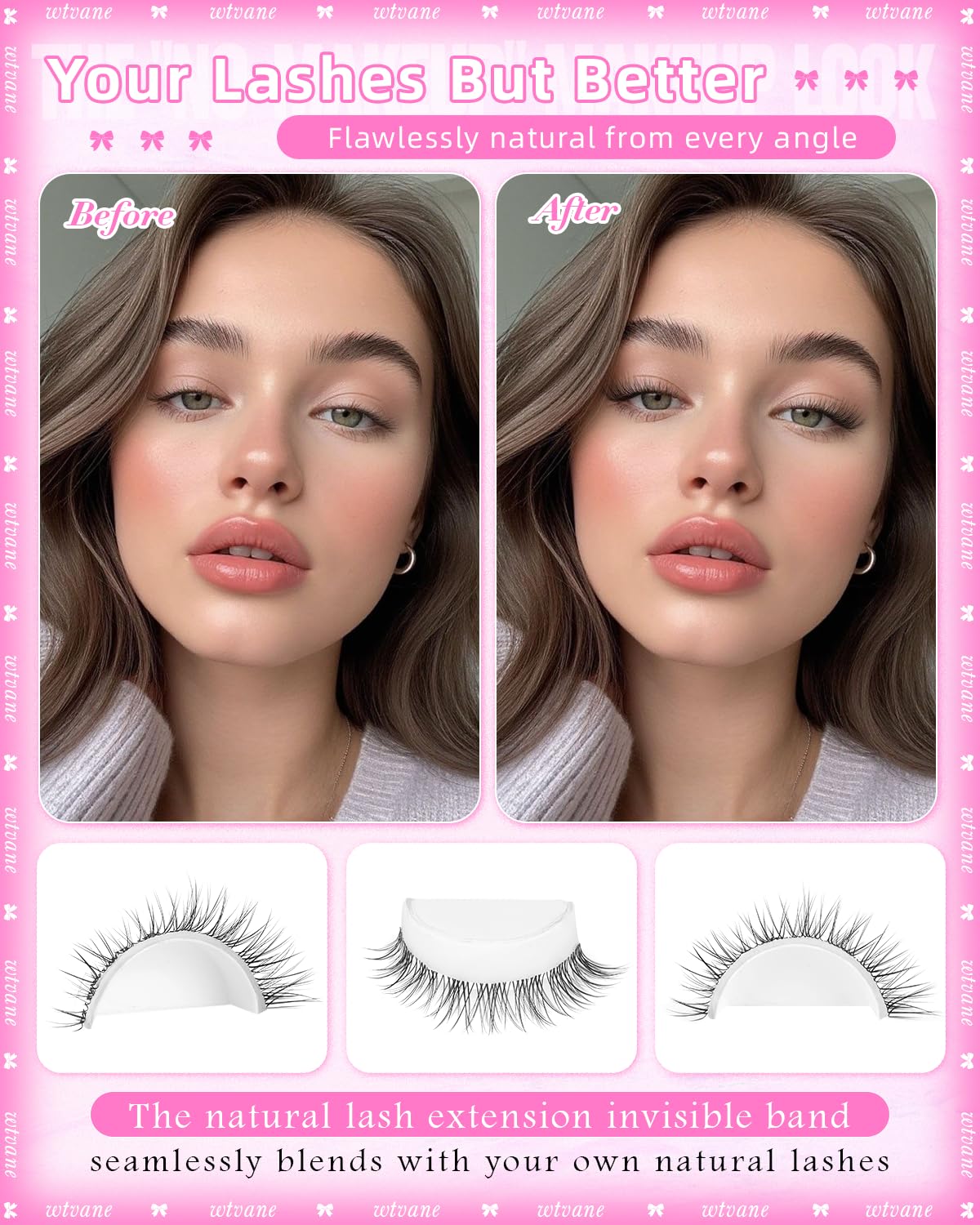 Natural Wispy Lash Clusters - Short Eyelash Extensions 8-10mm | Soft Clear Band, C-Curl, Glasses Friendly