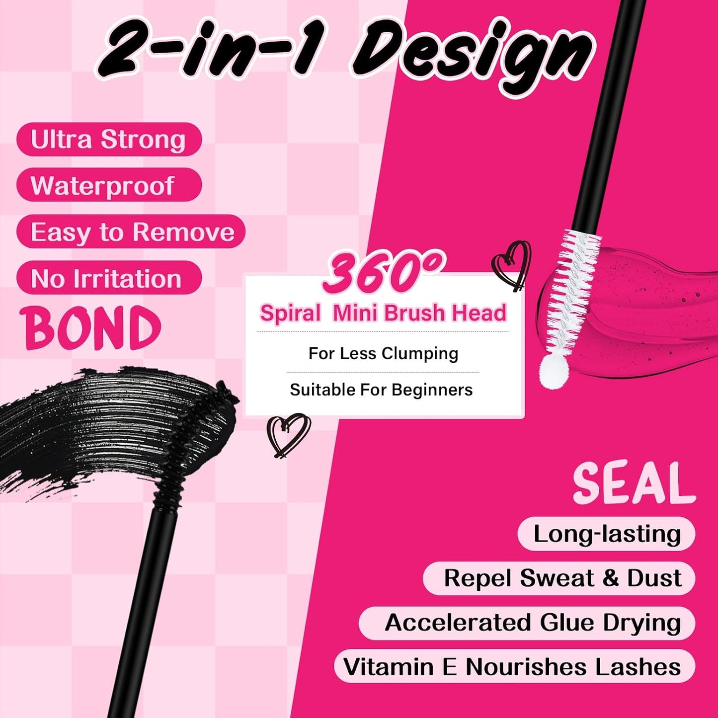 Cluster Lash Glue & Seal - Waterproof Strong Hold for DIY Eyelash Extensions | 5ml Black & 5ml Clear