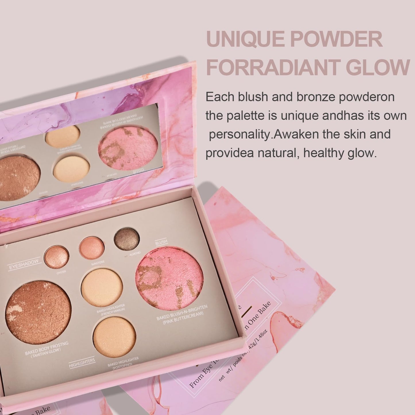 FREEORR Best Baked Makeup Palette with Bronzer, Highlighter, Blush and Eyeshadow, Smooth Velvet Highly Pigmented, Long Lasting Travel Compact, 7 Colors All in One Makeup Palette Gift Kit for Women