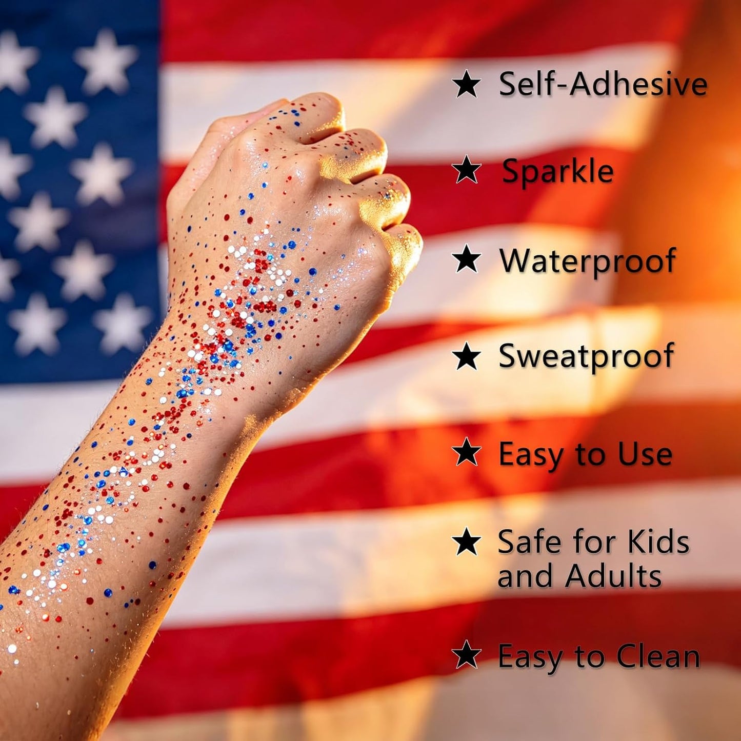 Patriotic Red White Blue Hair Glitter - Sparkling 4th of July Body & Face Glitter | Waterproof Makeup for Celebrations