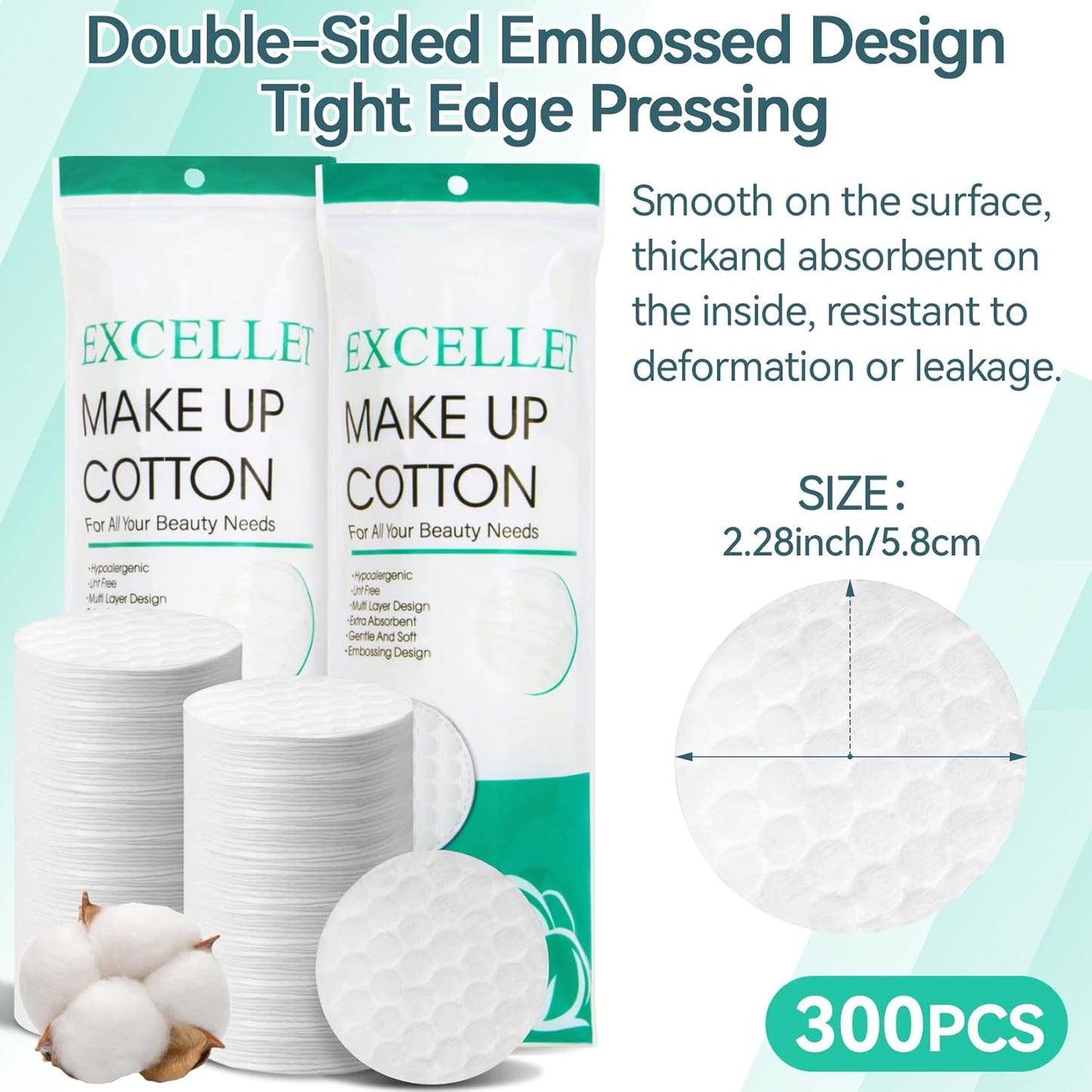 Cotton Rounds Bulk - 300PCS Lint-Free Makeup Remover Pads | Soft, High Absorbency for Facial Cleansing & Beauty Care