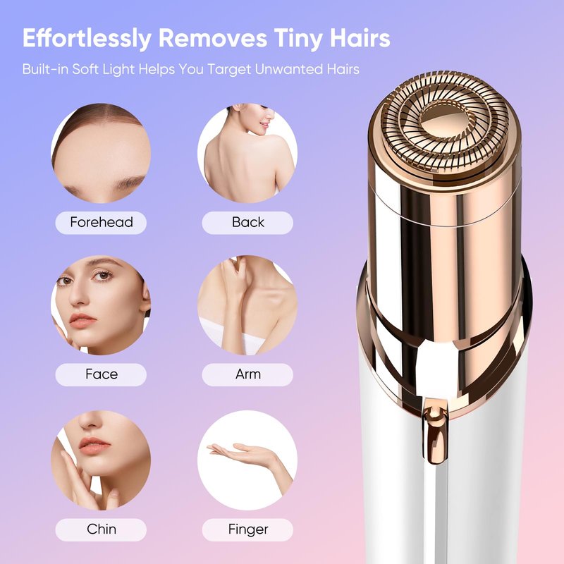 Facial Hair Remover for Women- as Seen on TV Painless Face Shaver -Mini Hair Remover, Electric Razor Shaver Portable Bikini Epilator for Lips, Chin, Armpit, Peach Fuzz, Fingers, Neck, Cheek (White
