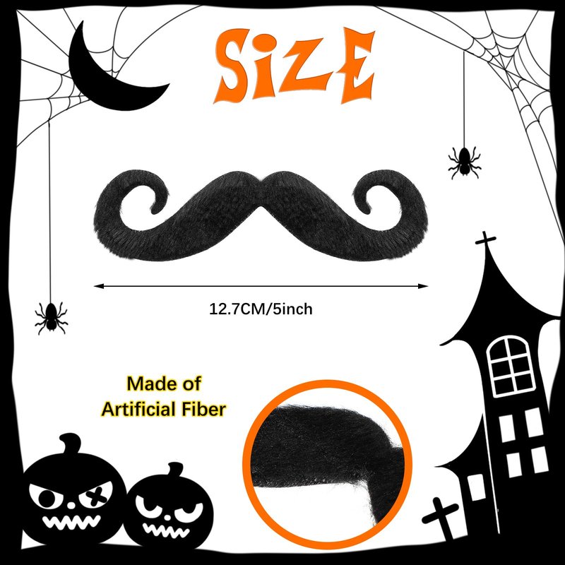 Knitgrip 12 Pcs Fake Mustaches Handlebar Self Adhesive Stick on Mustache Novelty False Facial Hair for Men Steampunk Halloween Christmas Party Supplies Costume(Black)