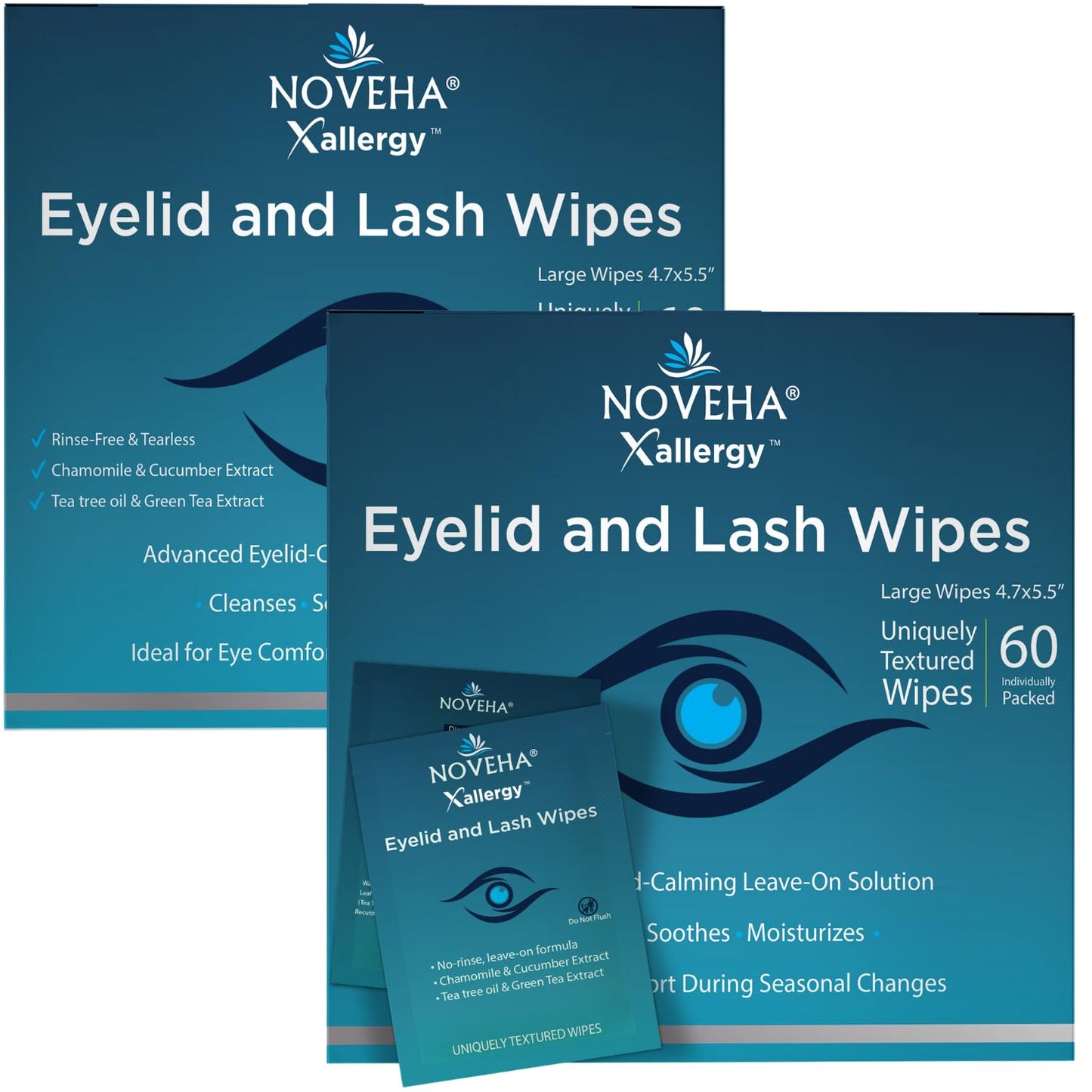 NOVEHA Allergy Relief Eyelid Wipes - 60 Pre-Moistened Hypoallergenic Pads for Itchiness & Redness | Soothe & Clean Eyes