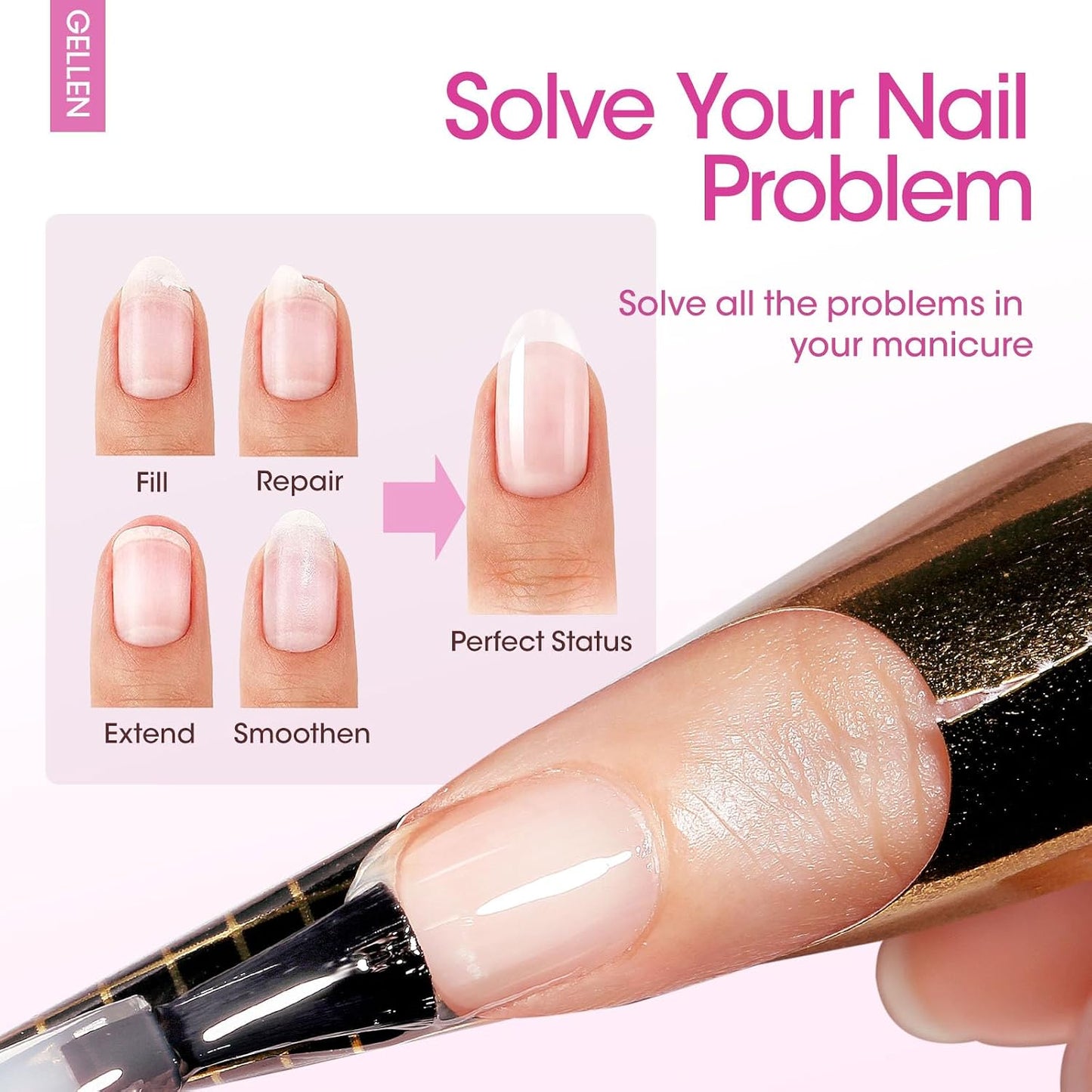Builder Nail Gel Set - Soak Off Hard Gel with Top & Base Coat | 3 Pcs 18ml for Nail Extensions & Strengthening