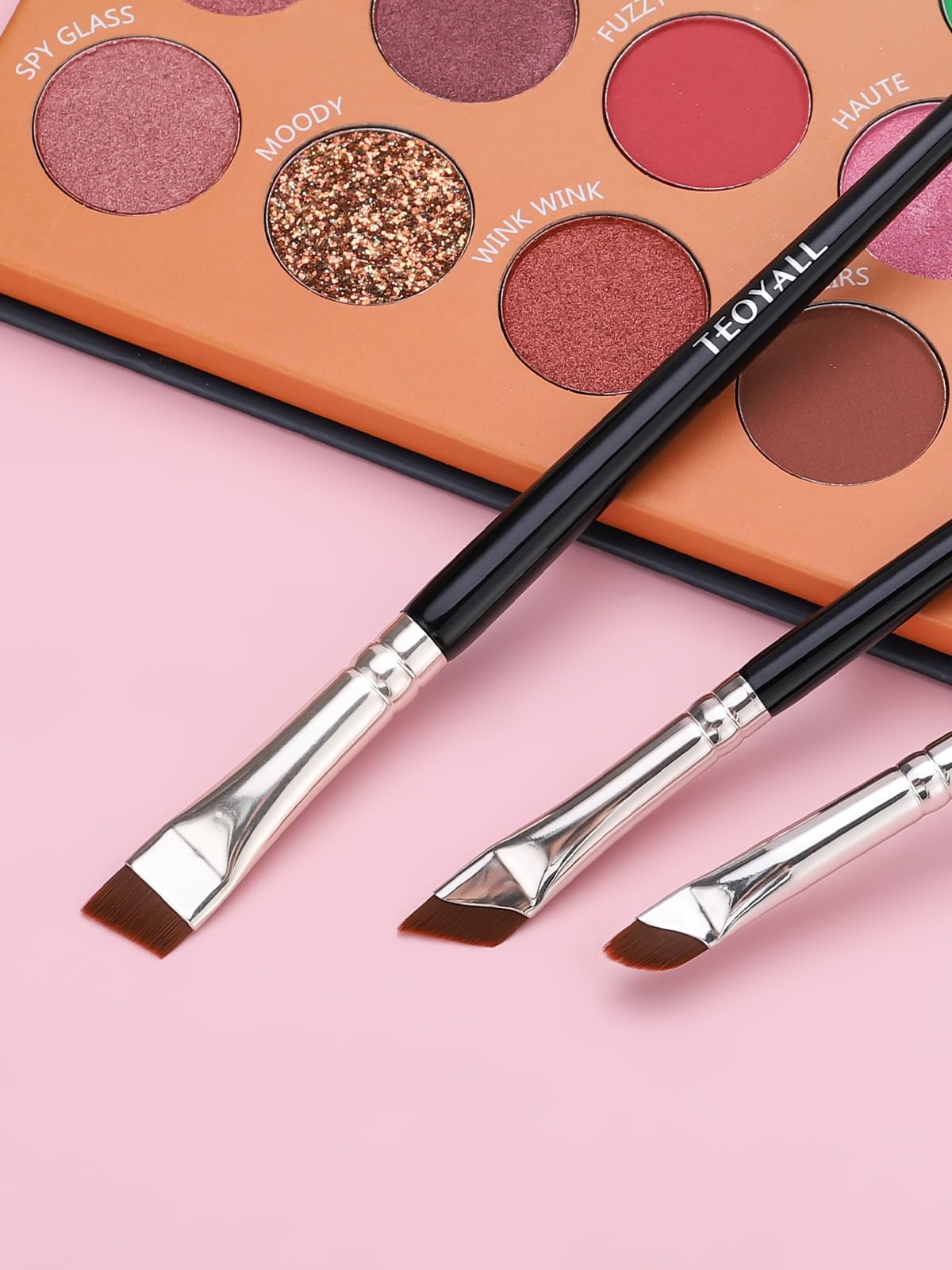 TEOYALL Angled Eyeliner Brushes Set, 3 PCS Ultra Thin Slanted Eyebrow Brush Precision Defined Brushes (3 Angled Brushes)