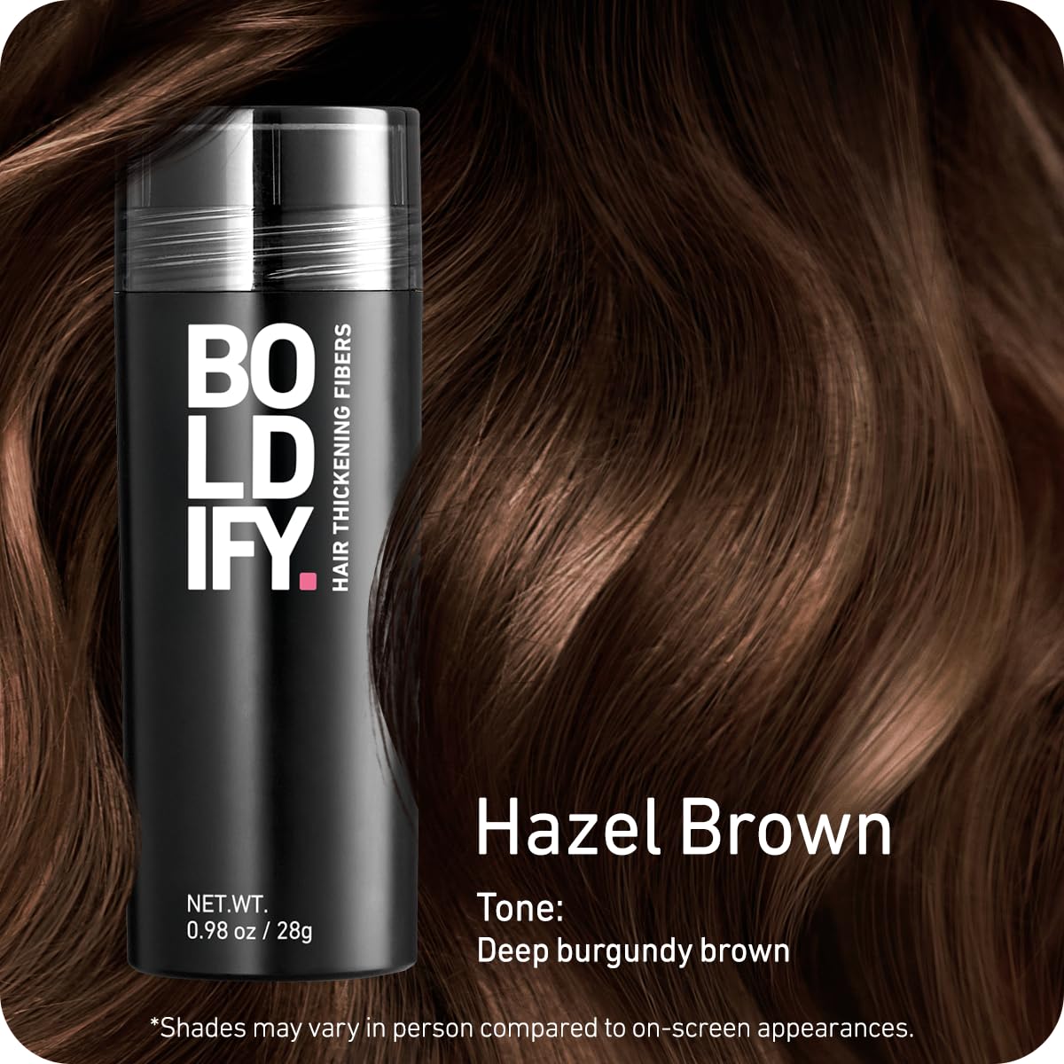 BOLDIFY Hair Fibers - Thinning Hair Solution for Fuller, Thicker Look - 28g | Hazel Brown, 14 Shades Available