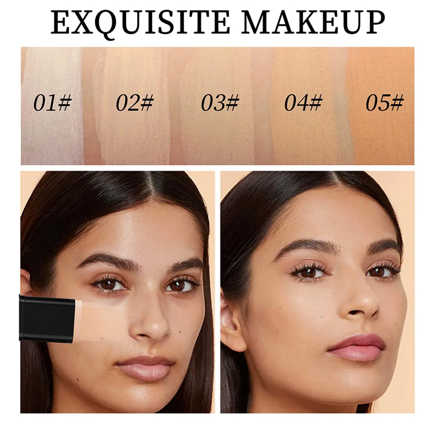 Dual-Ended Foundation & Concealer Stick with Built-in Brush, Long-Wear Matte Korean Full-Coverage Makeup, Waterproof Hydrating Contour for All Skin Tones (04#WHEAT)