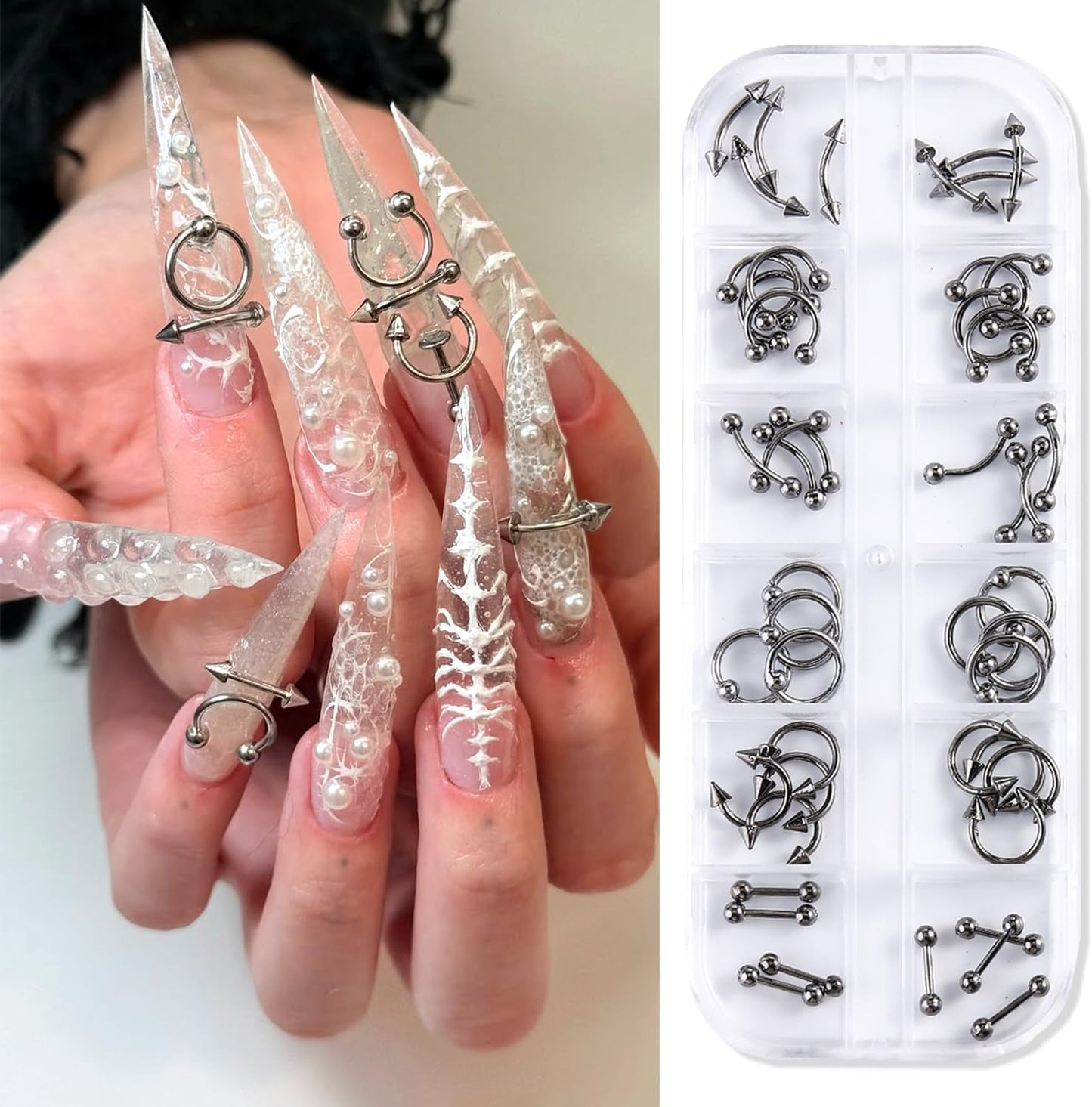 3D Star Nail Art Charms - Gold Metallic Studs & Rhinestones | Mixed Styles for DIY Manicure Supplies