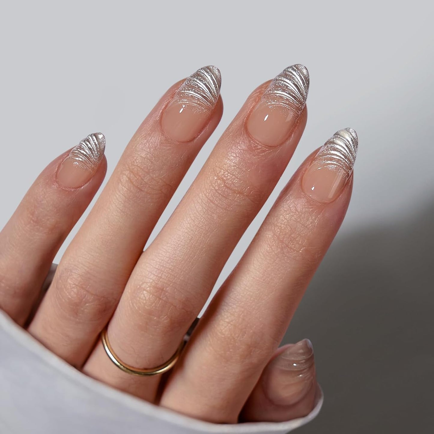Press On Nails - 3D Butterfly French Tip Almond Design | Opaque Soft Gel, 16 Sizes, 32 Nail Kit