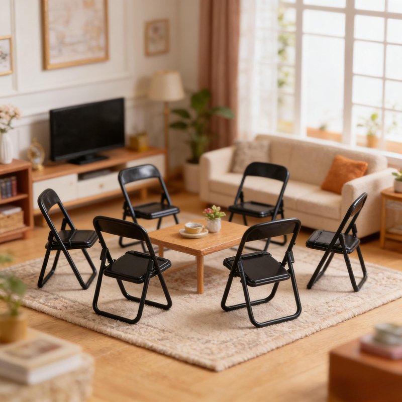 Nolitoy 12Pcs Mini Folding Chair Mobile Holder Foldable Miniature Furniture Model Smartphone Desk Stand for Dollhouse Decor and Photo Props 3.94X2.56X2.17 Inches